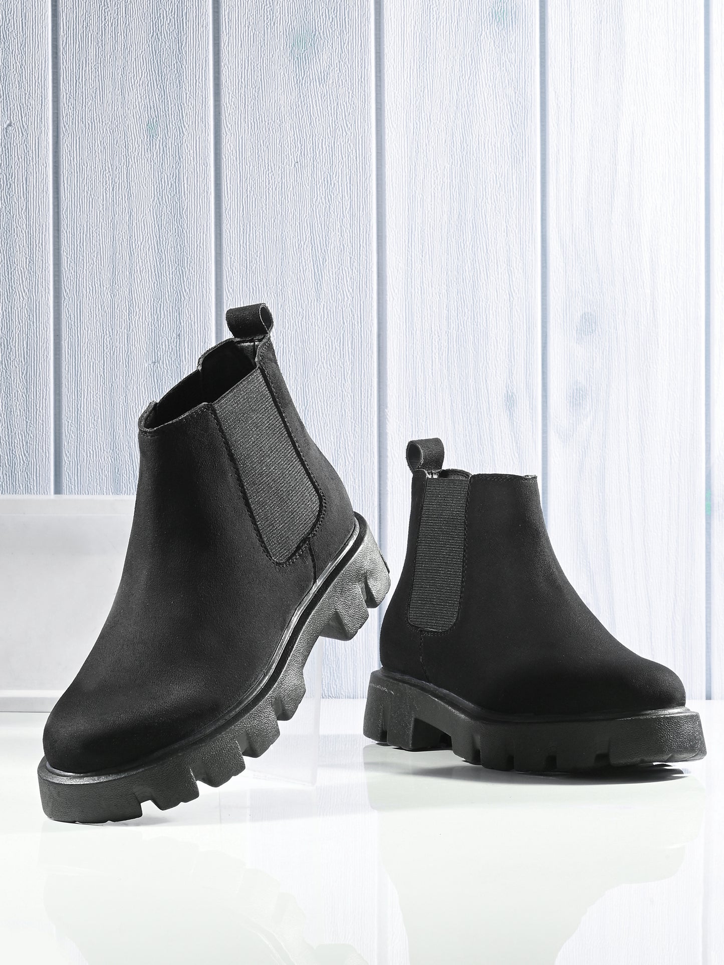 Men's Black Suede Chunky Sole Chelsea Boots