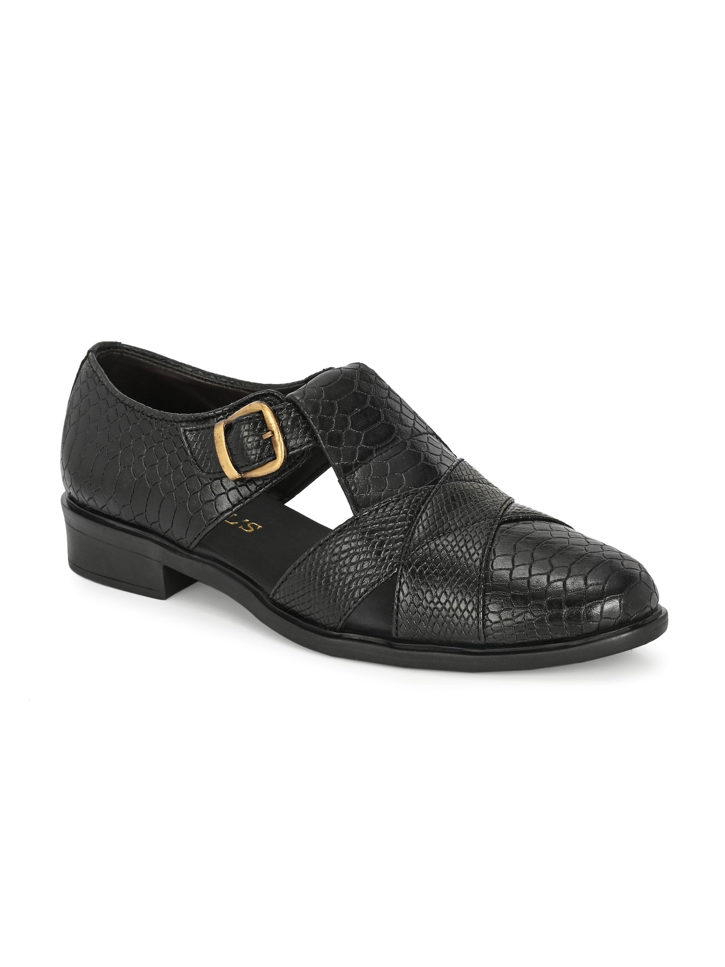 Mens Black Snake Print Peshwari Sandals