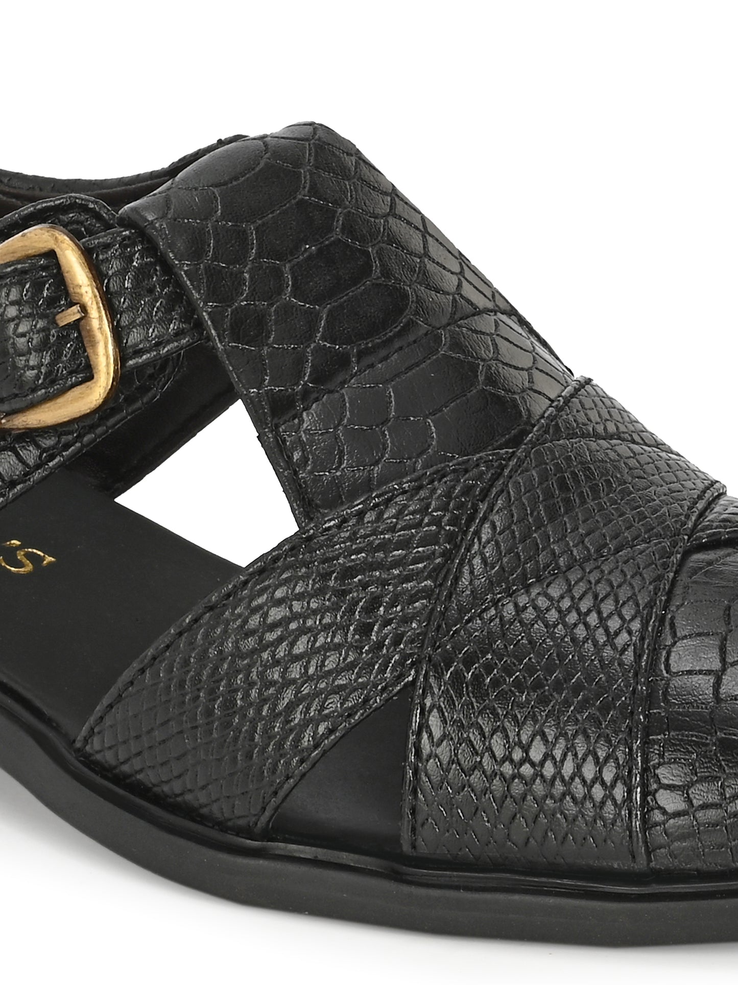 Mens Black Snake Print Peshwari Sandals