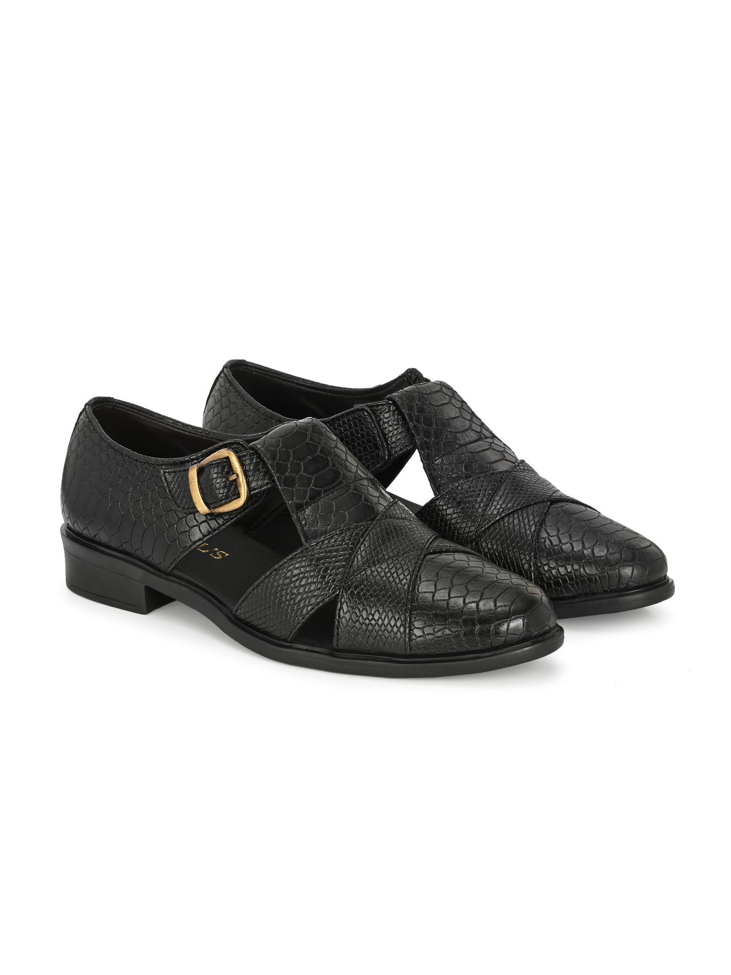 Mens Black Snake Print Peshwari Sandals