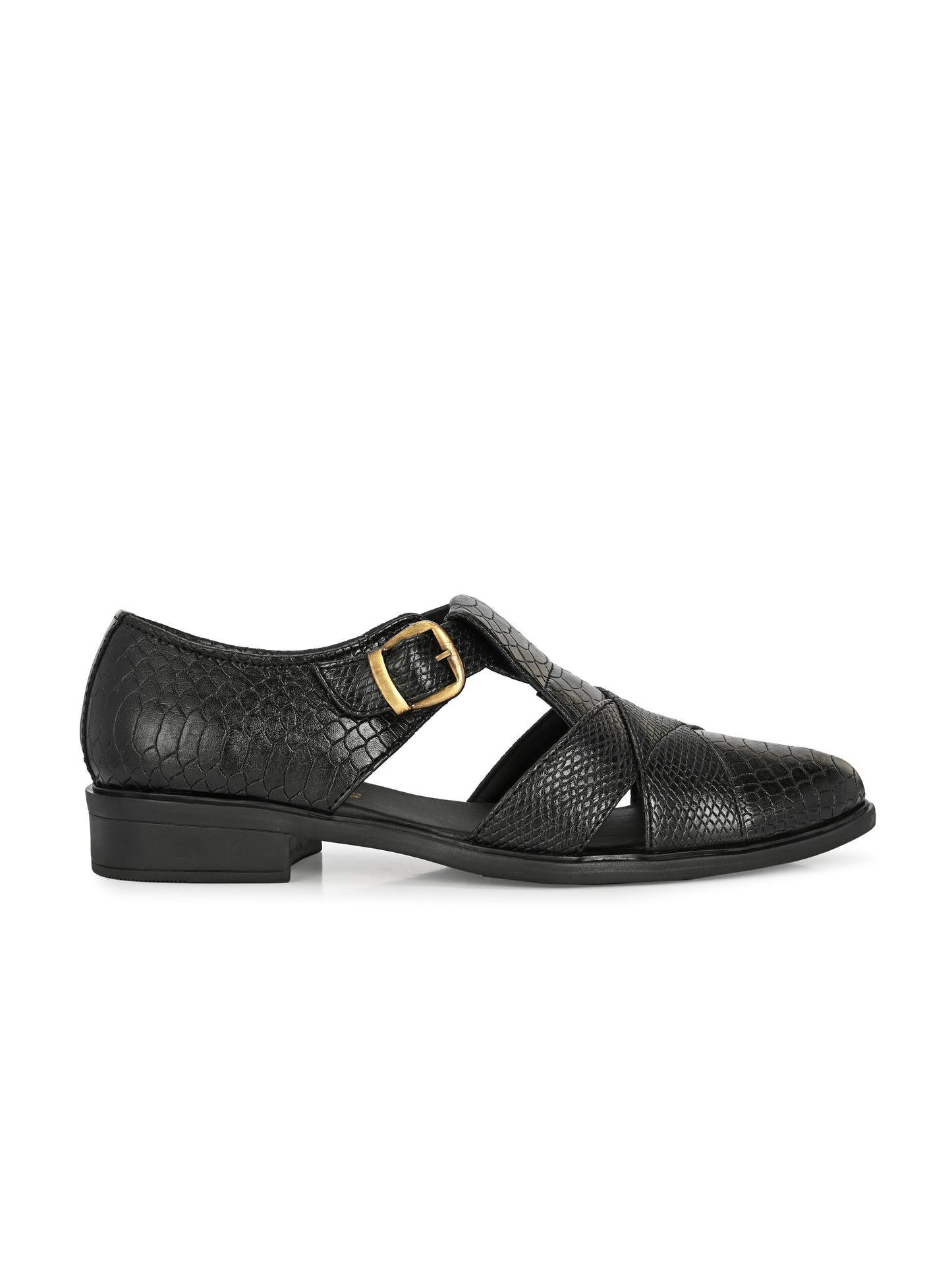 Mens Black Snake Print Peshwari Sandals