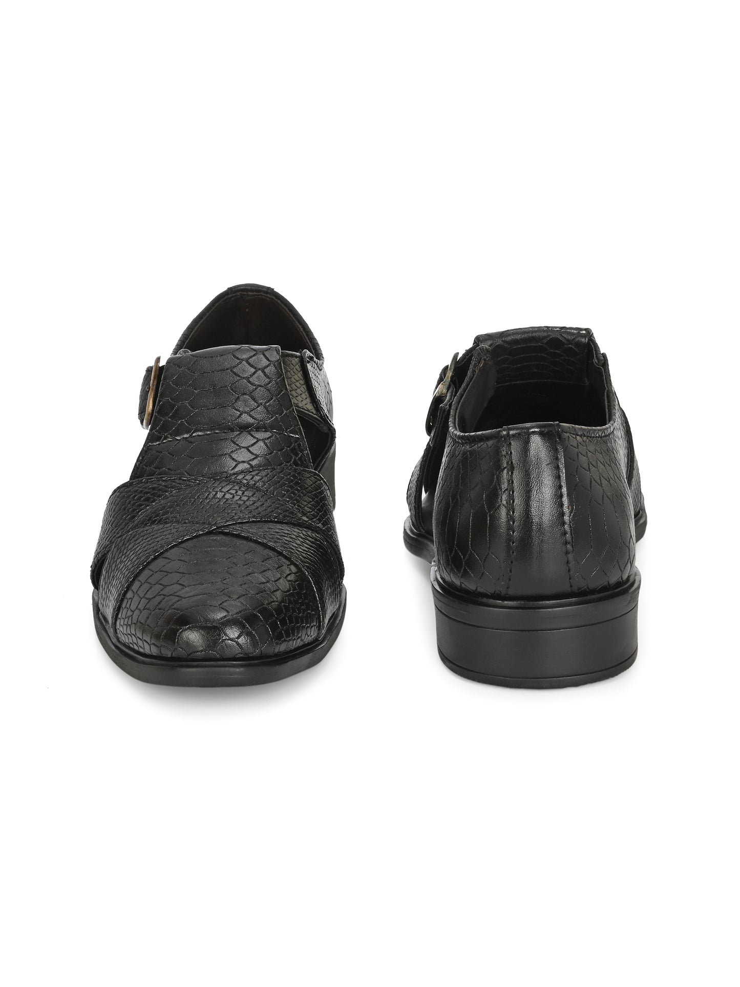 Mens Black Snake Print Peshwari Sandals