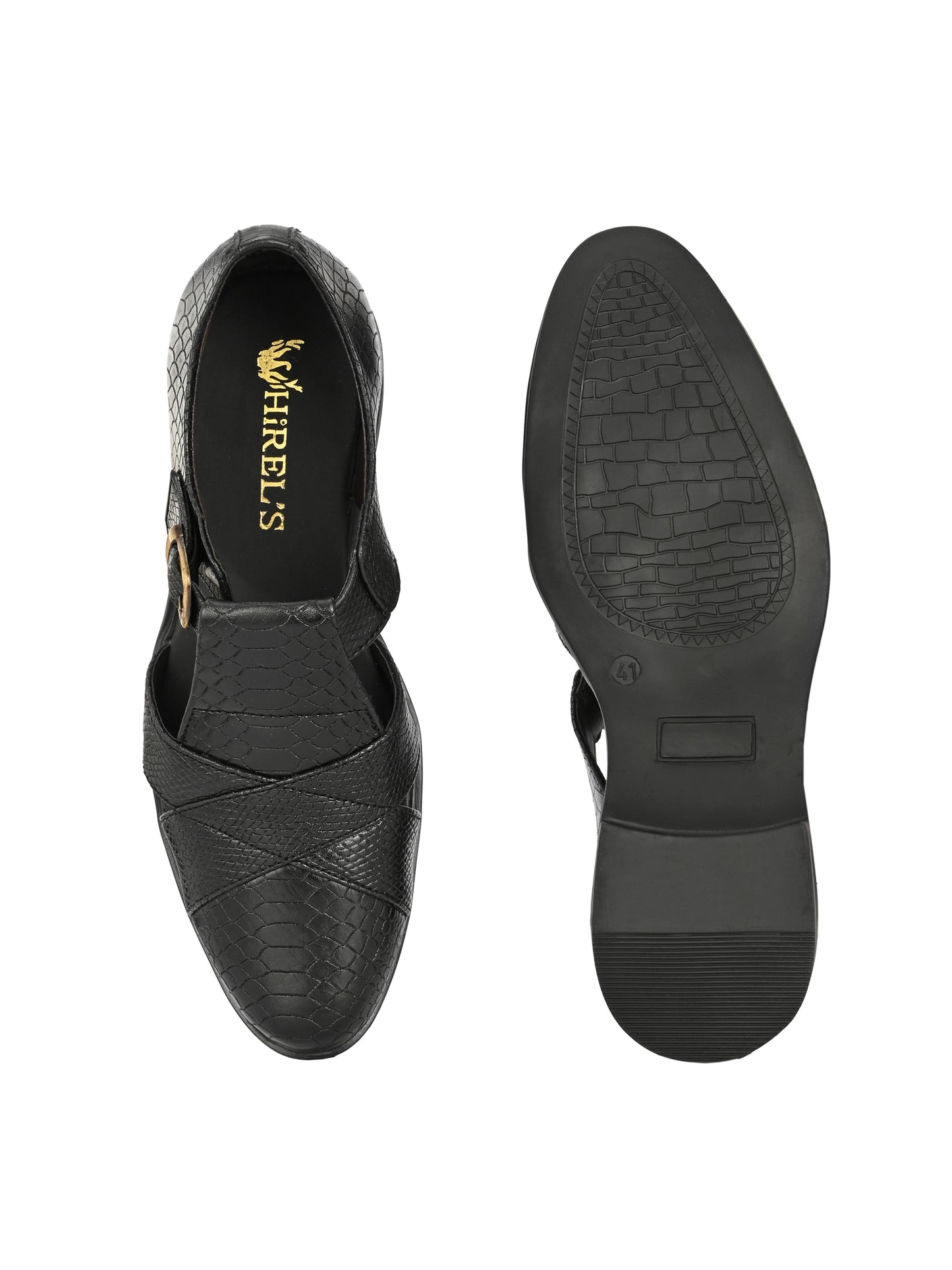 Mens Black Snake Print Peshwari Sandals