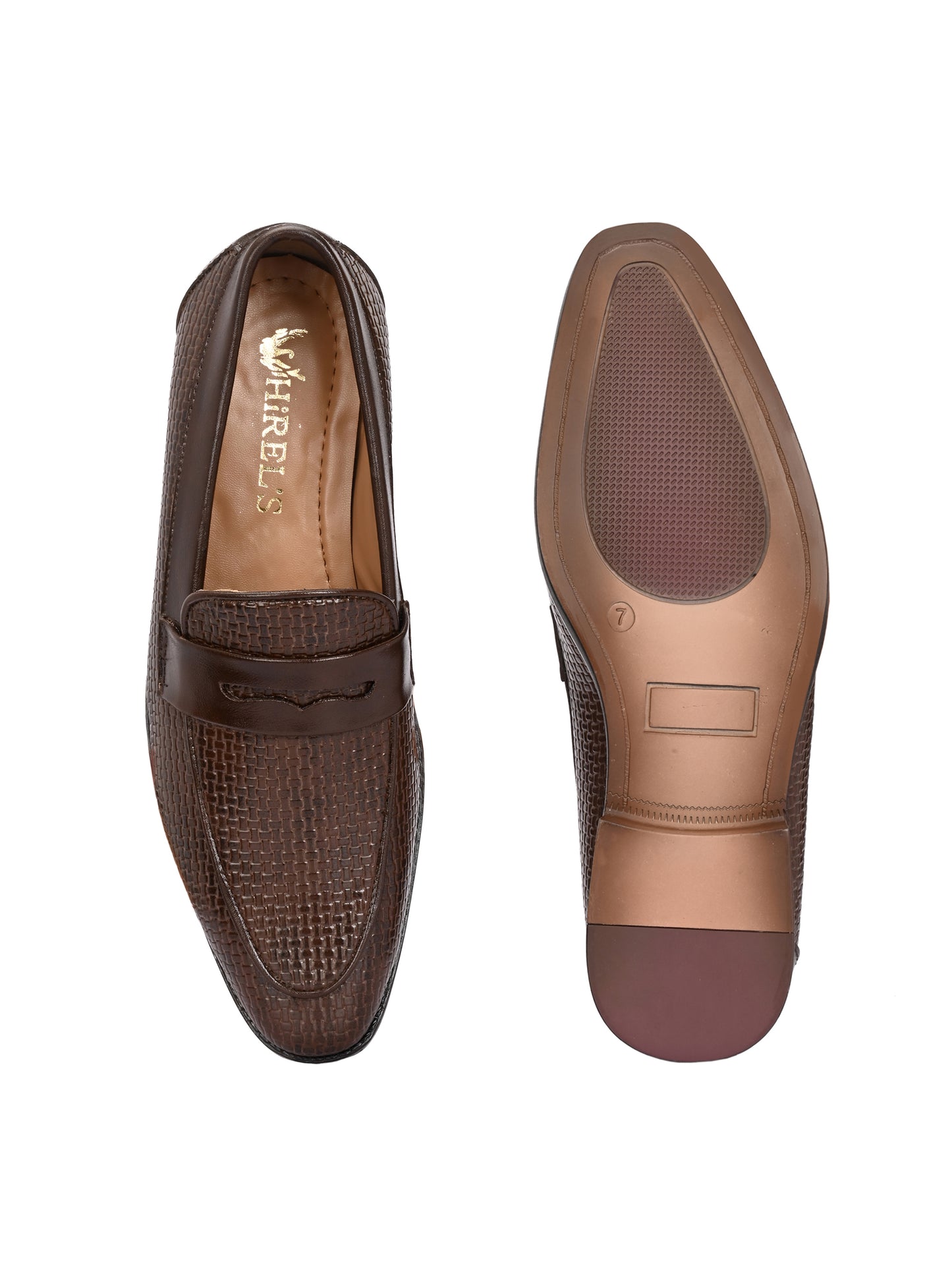 HiREL'S Men's Brown Slip On|Wrinkle Free|Weaving Patter|Soft Cushioned Insole, Slip-Resistance