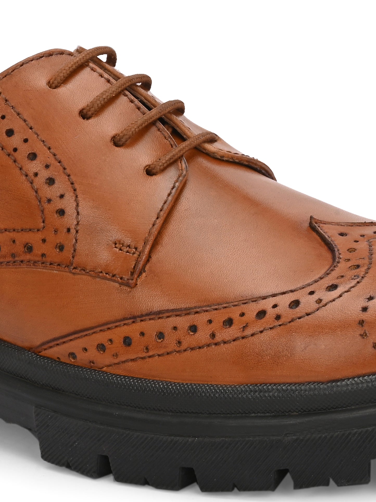 HiREL'S Men's Tan Genuine Italian Leather Wingtip Brogue Derby Shoes, Chunky Sole, Lace-Up, Formal Wear, Lightweight