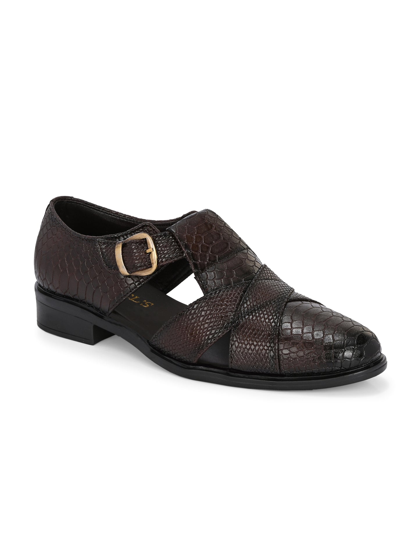 Mens Brown Snake Print Peshwari Sandals