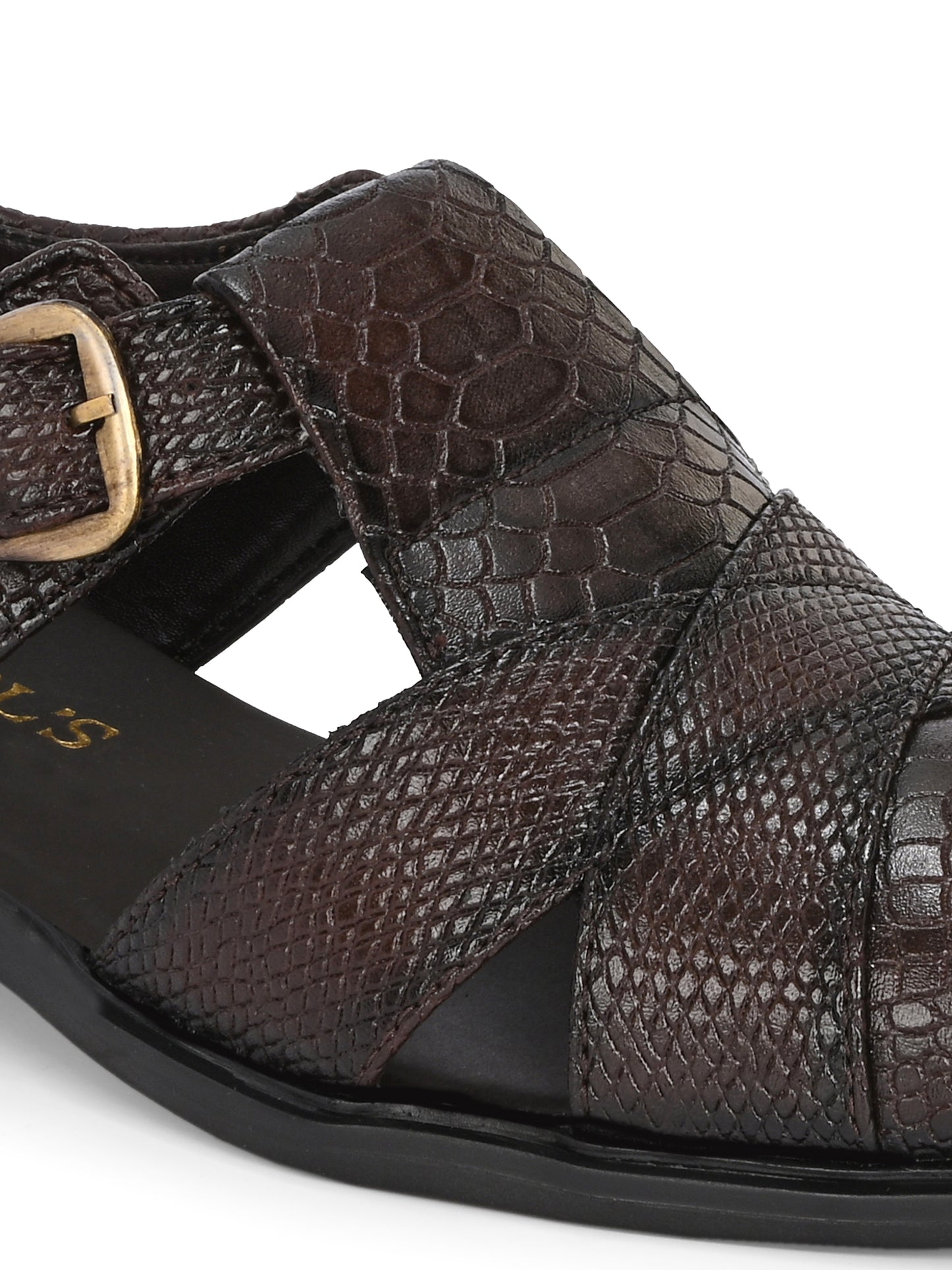 Mens Brown Snake Print Peshwari Sandals