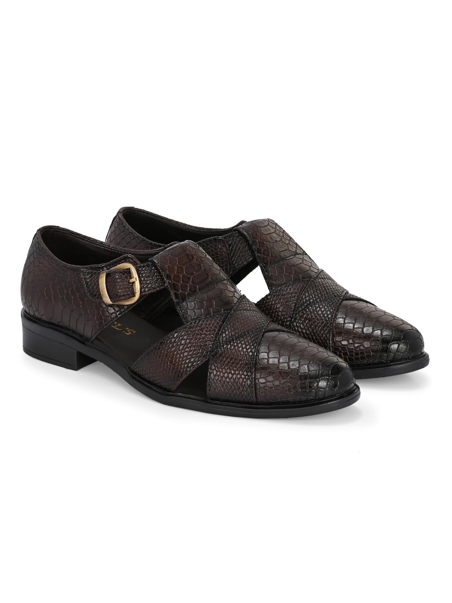 Mens Brown Snake Print Peshwari Sandals