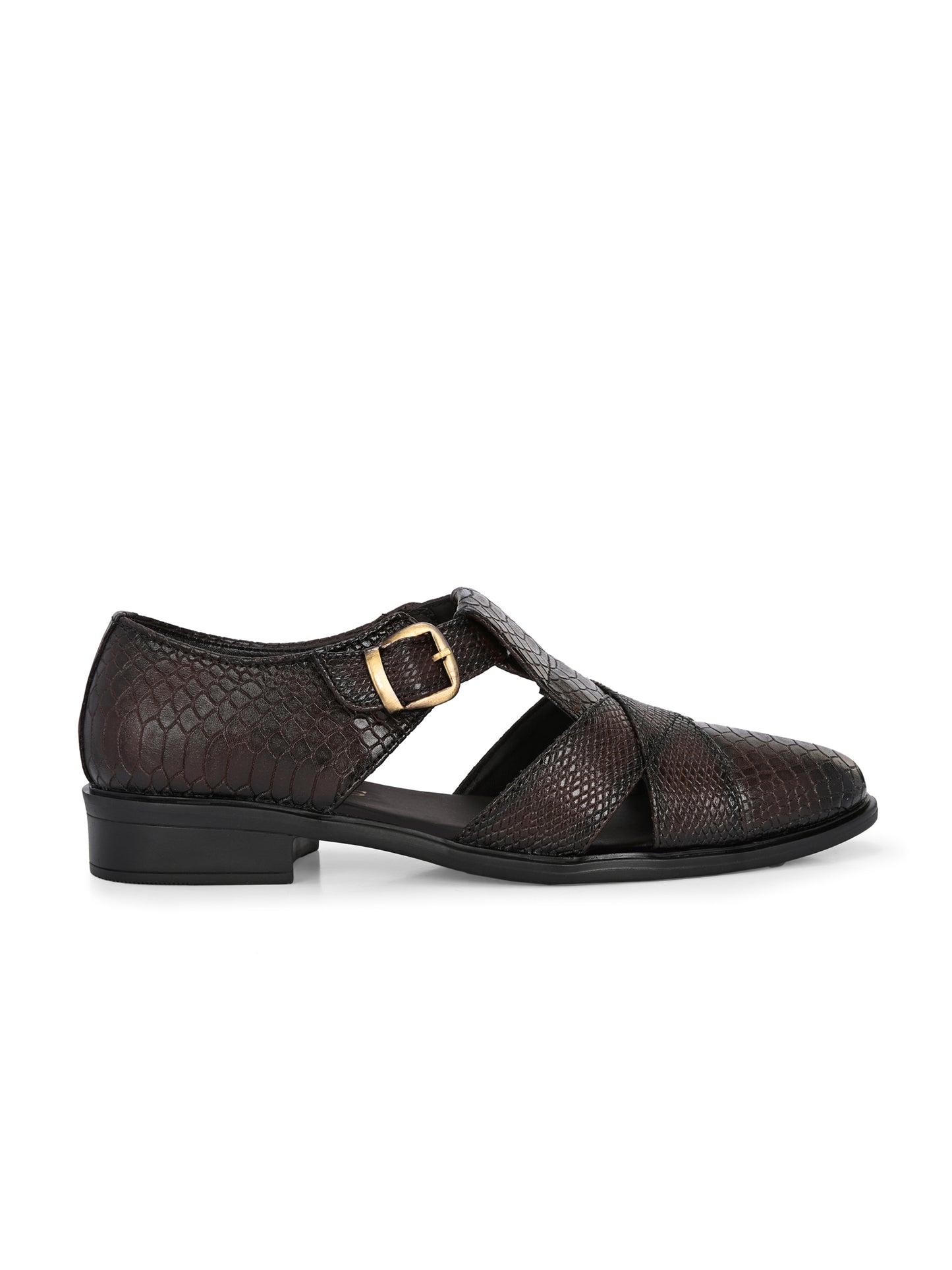 Mens Brown Snake Print Peshwari Sandals