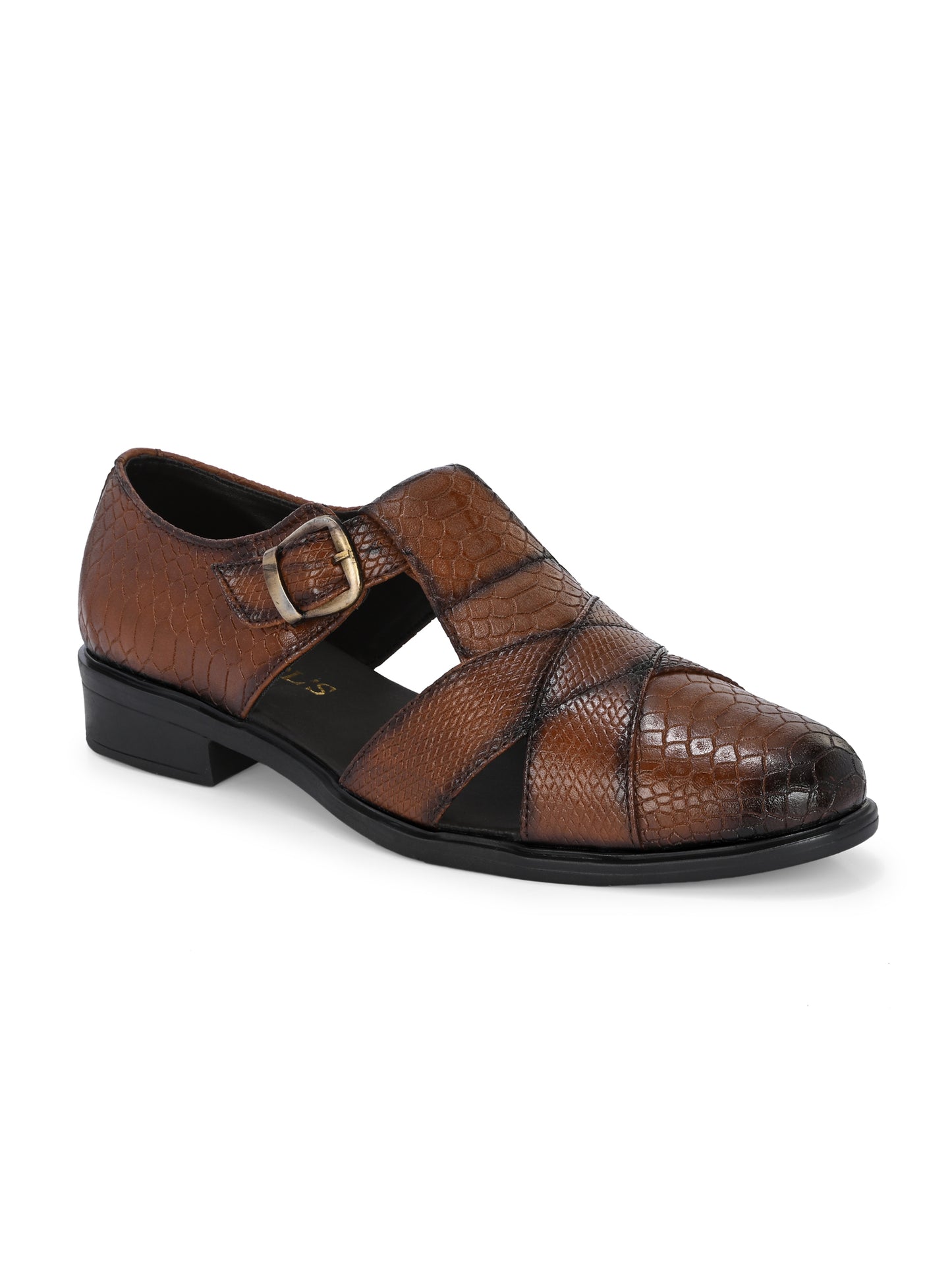 Mens Tan Snake Print Peshwari Sandals