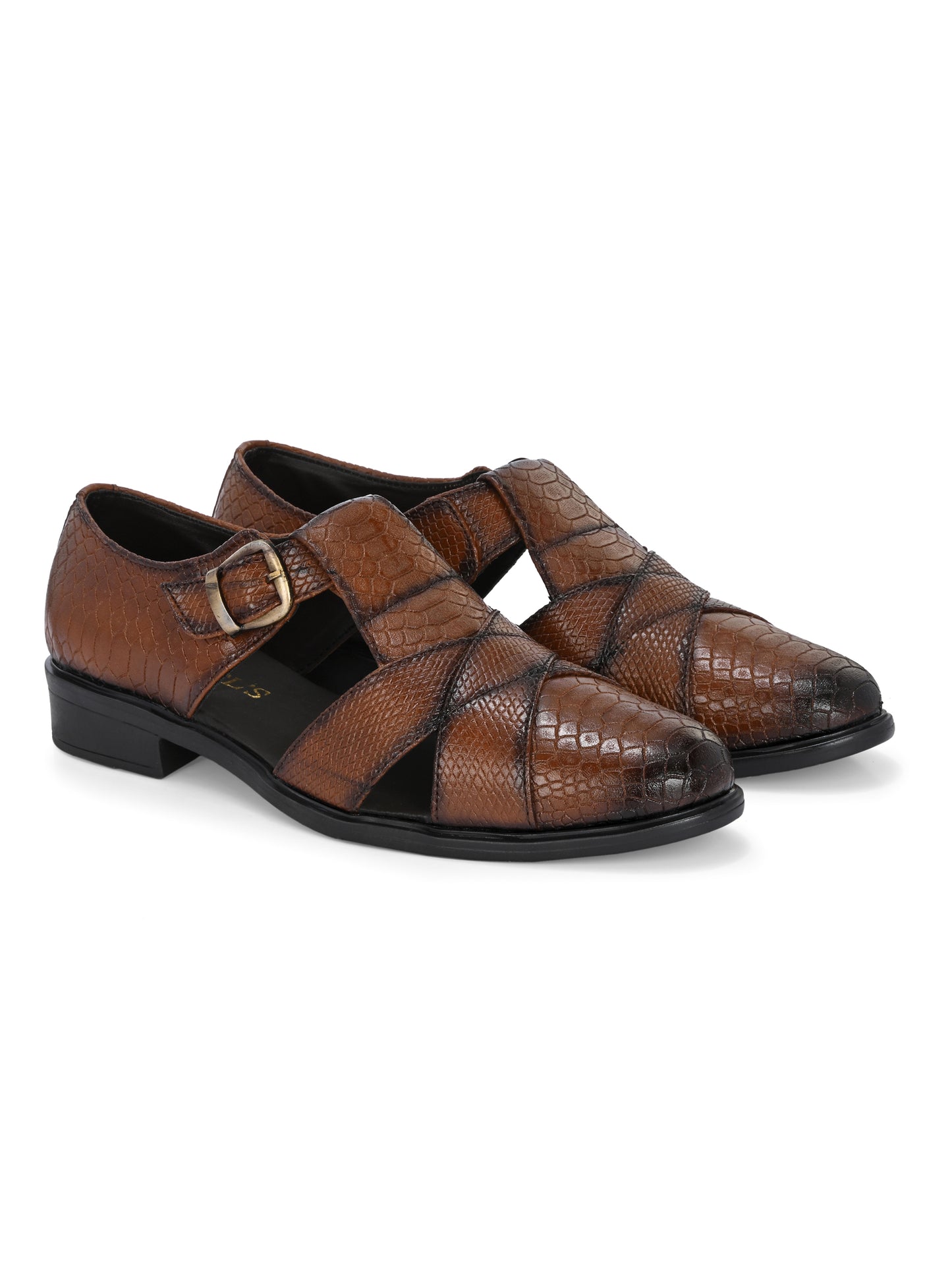 Mens Tan Snake Print Peshwari Sandals