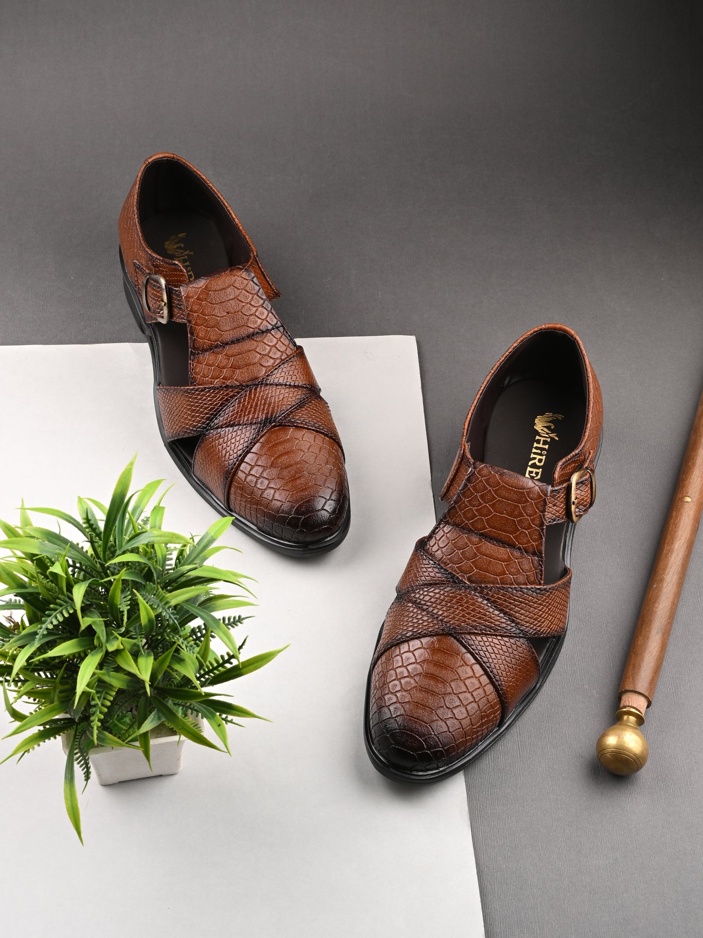 Mens Tan Snake Print Peshwari Sandals