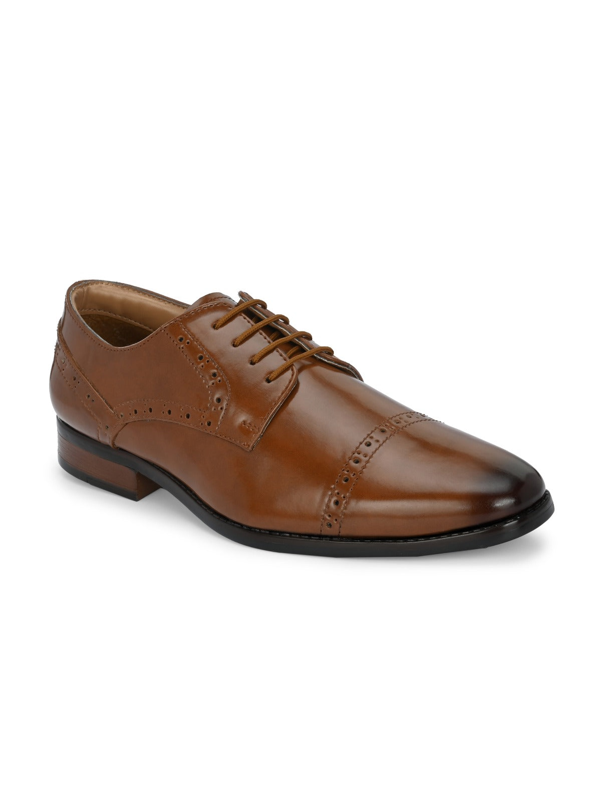 Men's Tan Brogue Round Toe Oxford Shoes
