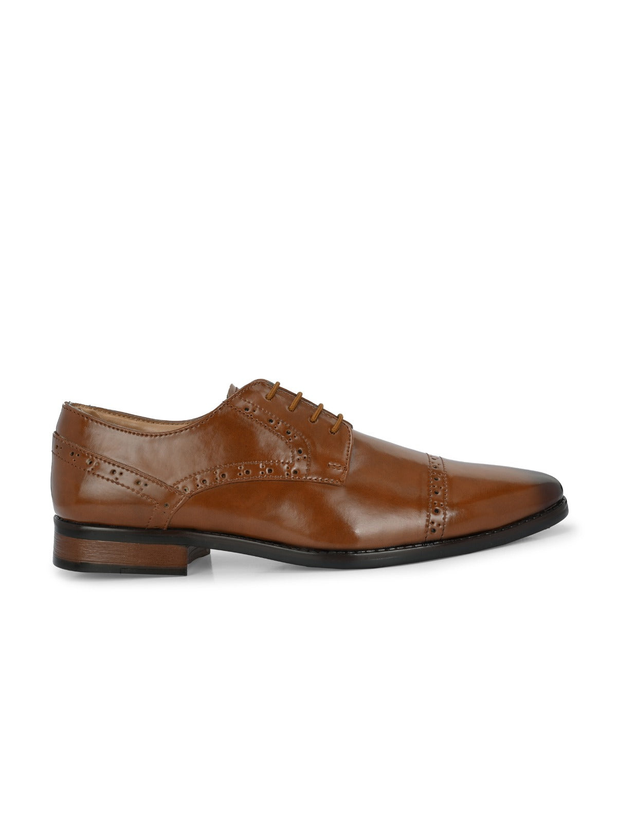 Men's Tan Brogue Round Toe Oxford Shoes