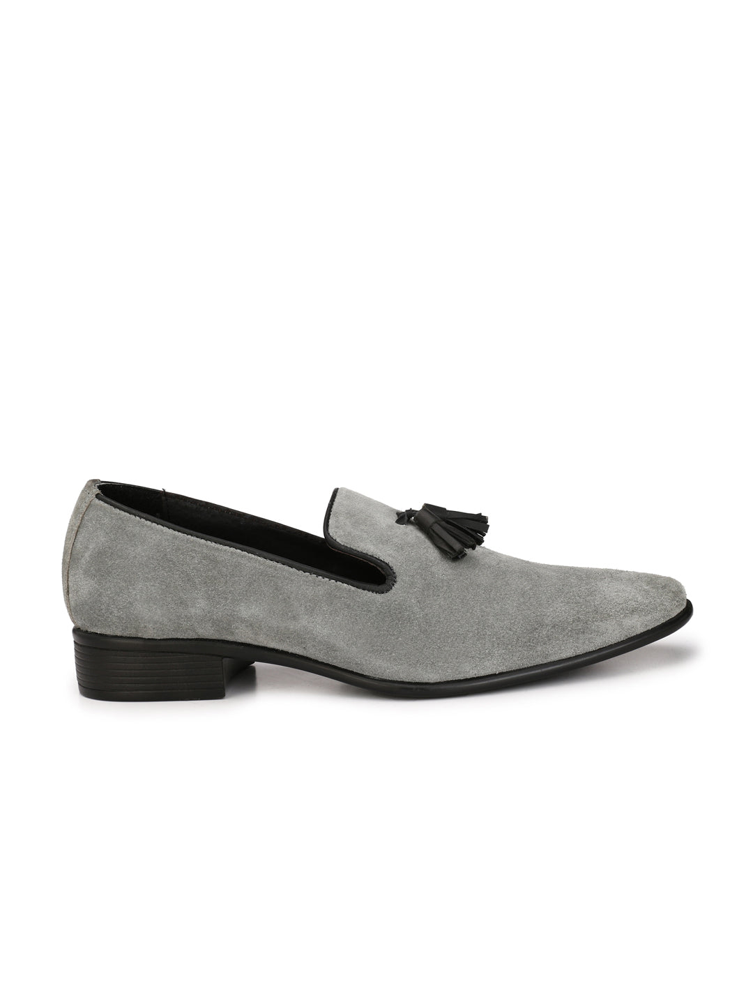 Men's grey suede tassel loafers