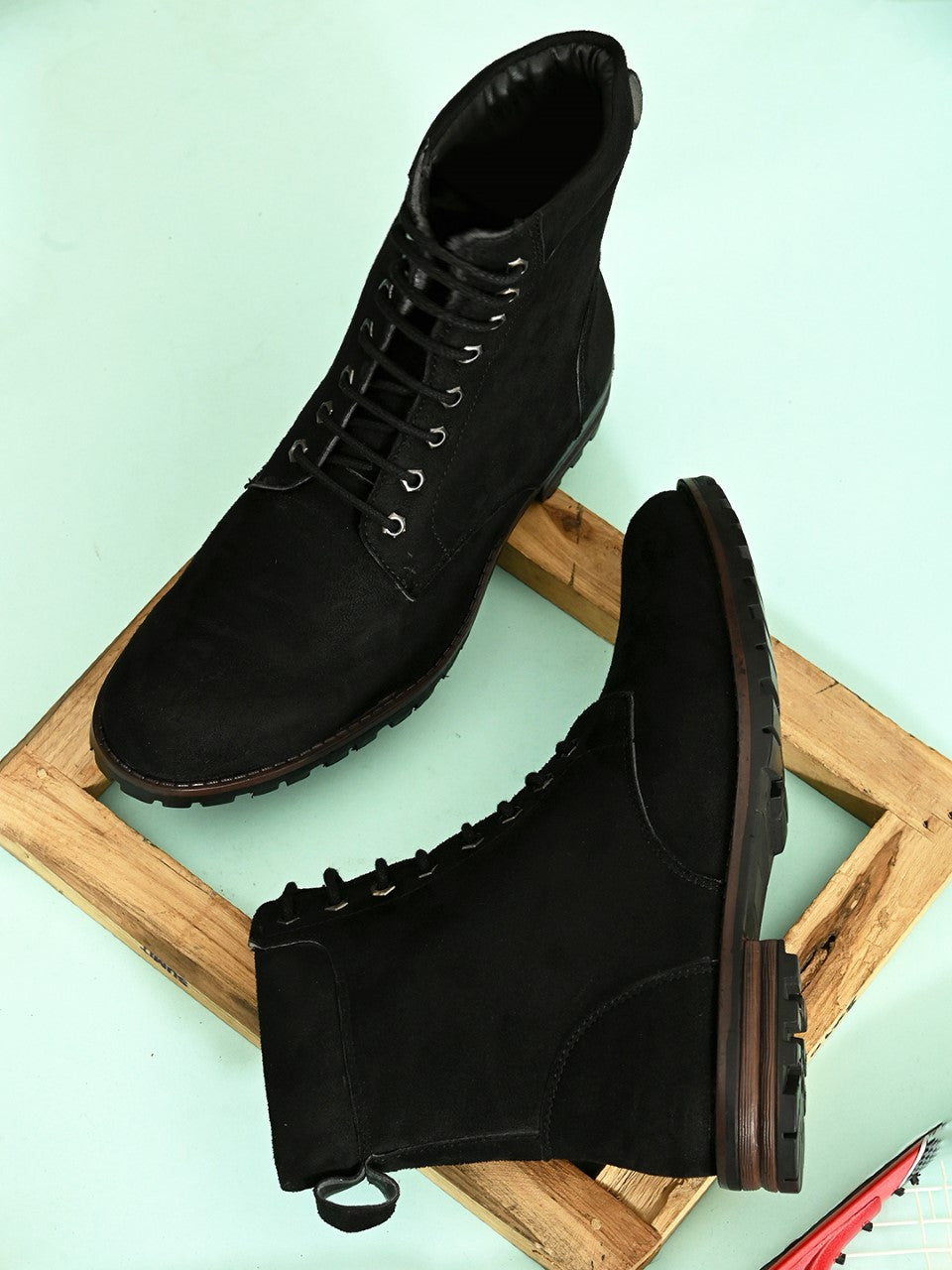 Men's black high ankle suede boots