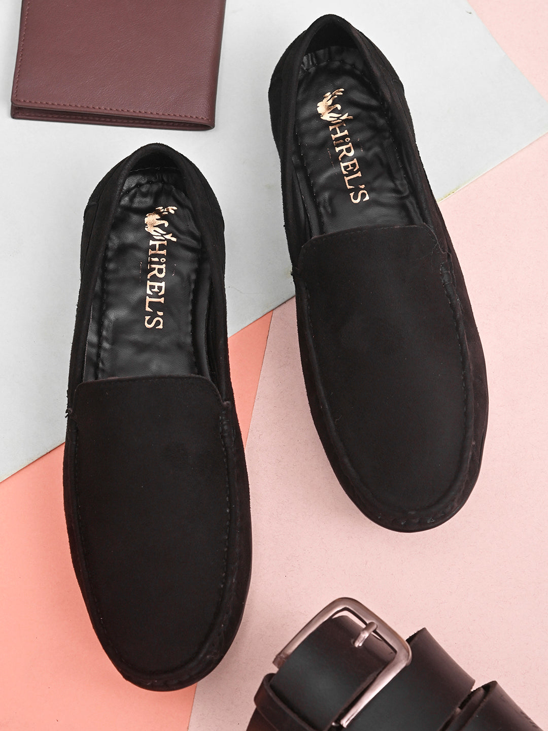 Men's black suede casual loafer