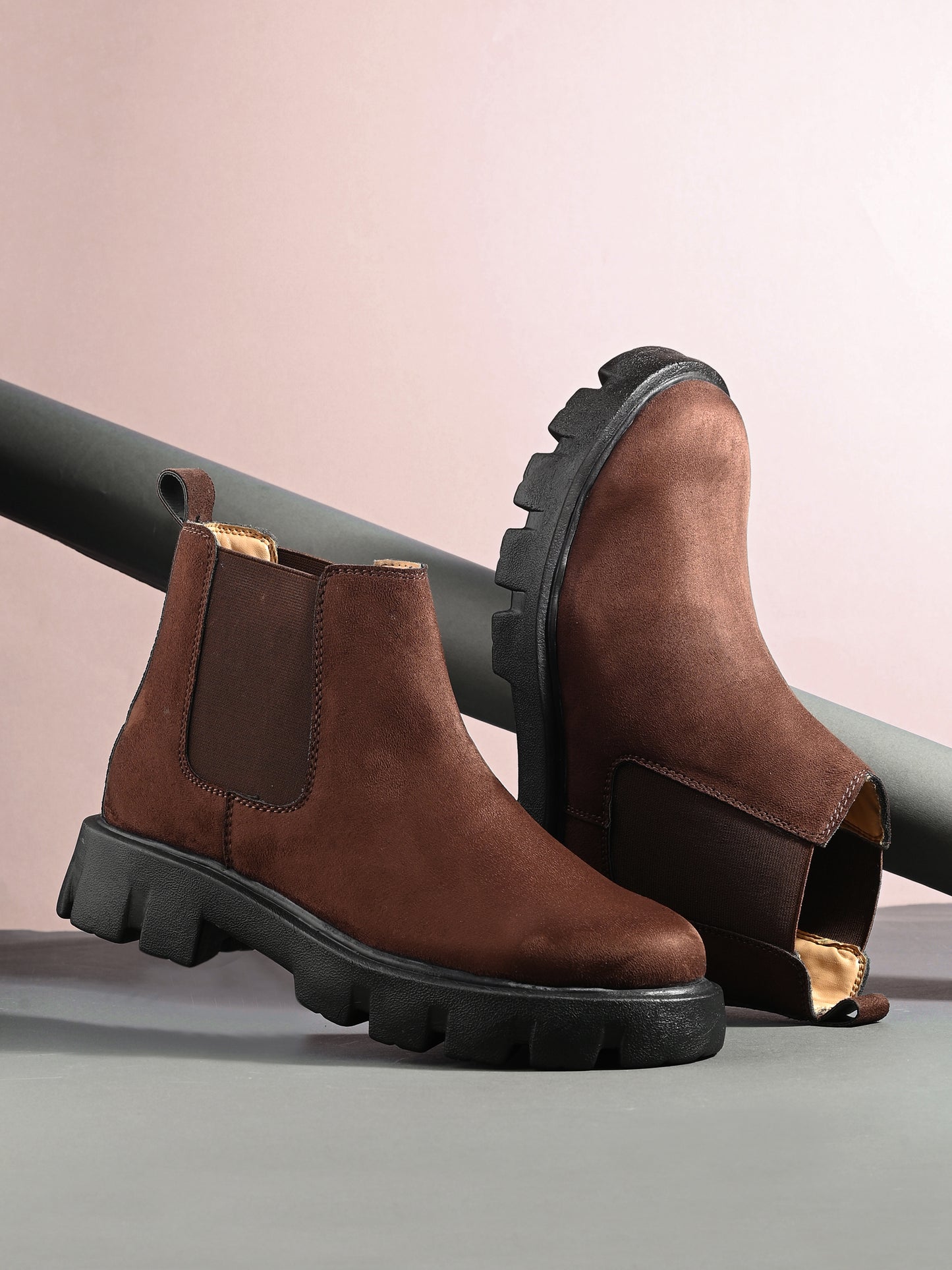 Men's Brown Suede Chunky Sole Chelsea Boots - Main Image