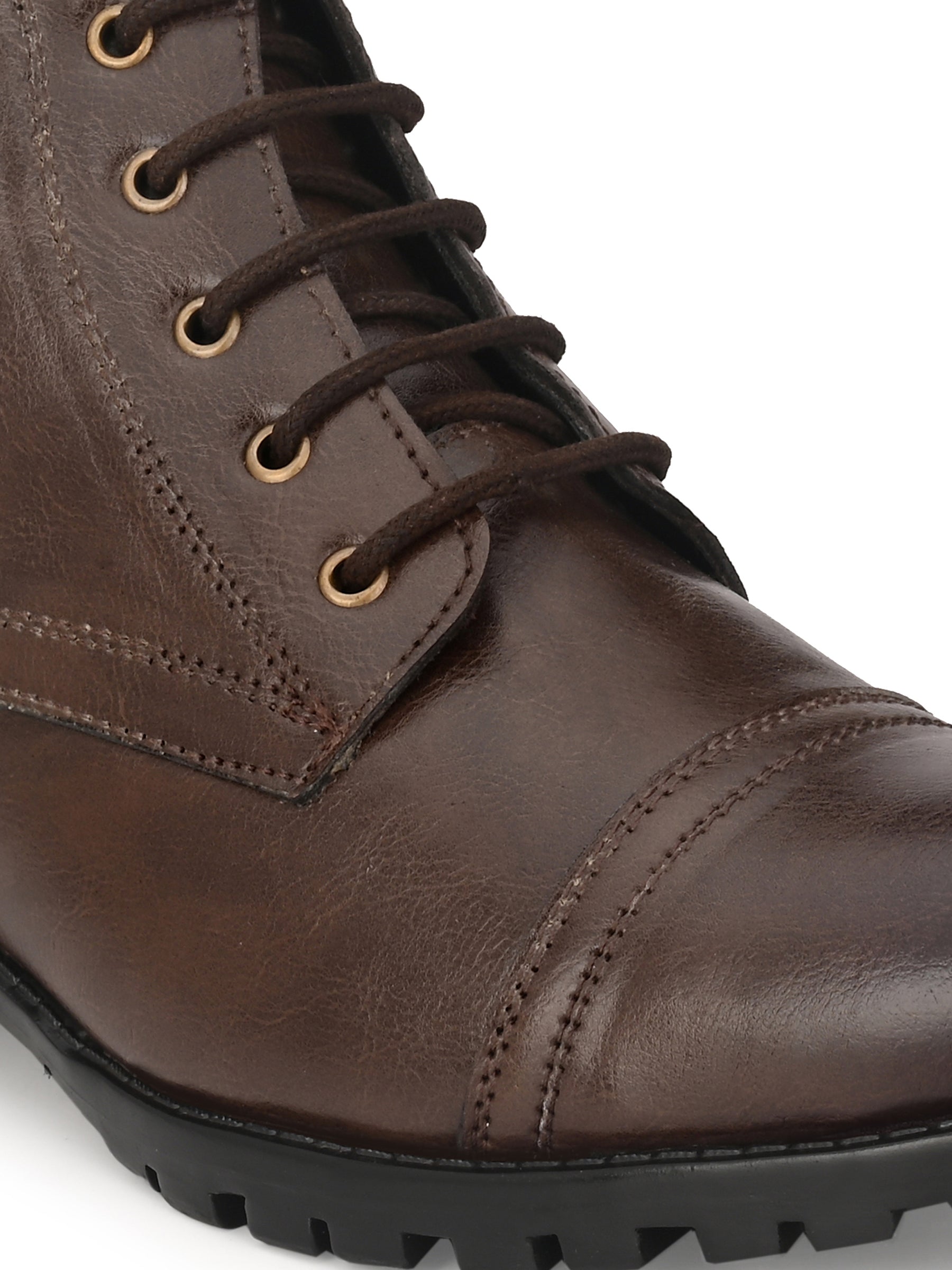 Men's Brown Zipper Combat Boots