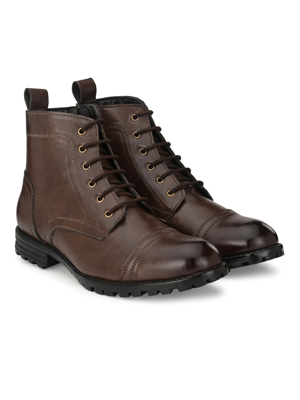 Men's Brown Zipper Combat Boots