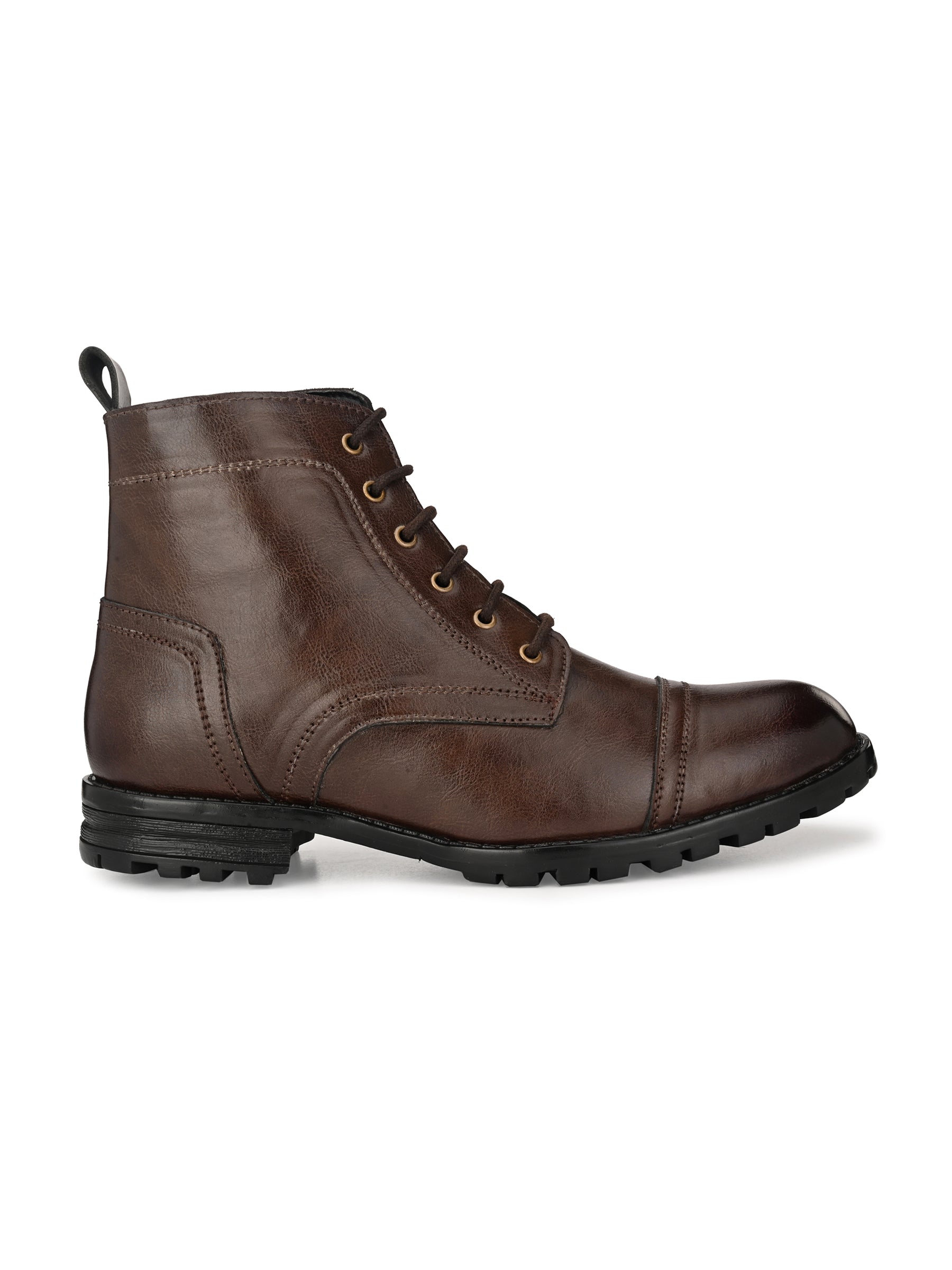 Men's Brown Zipper Combat Boots