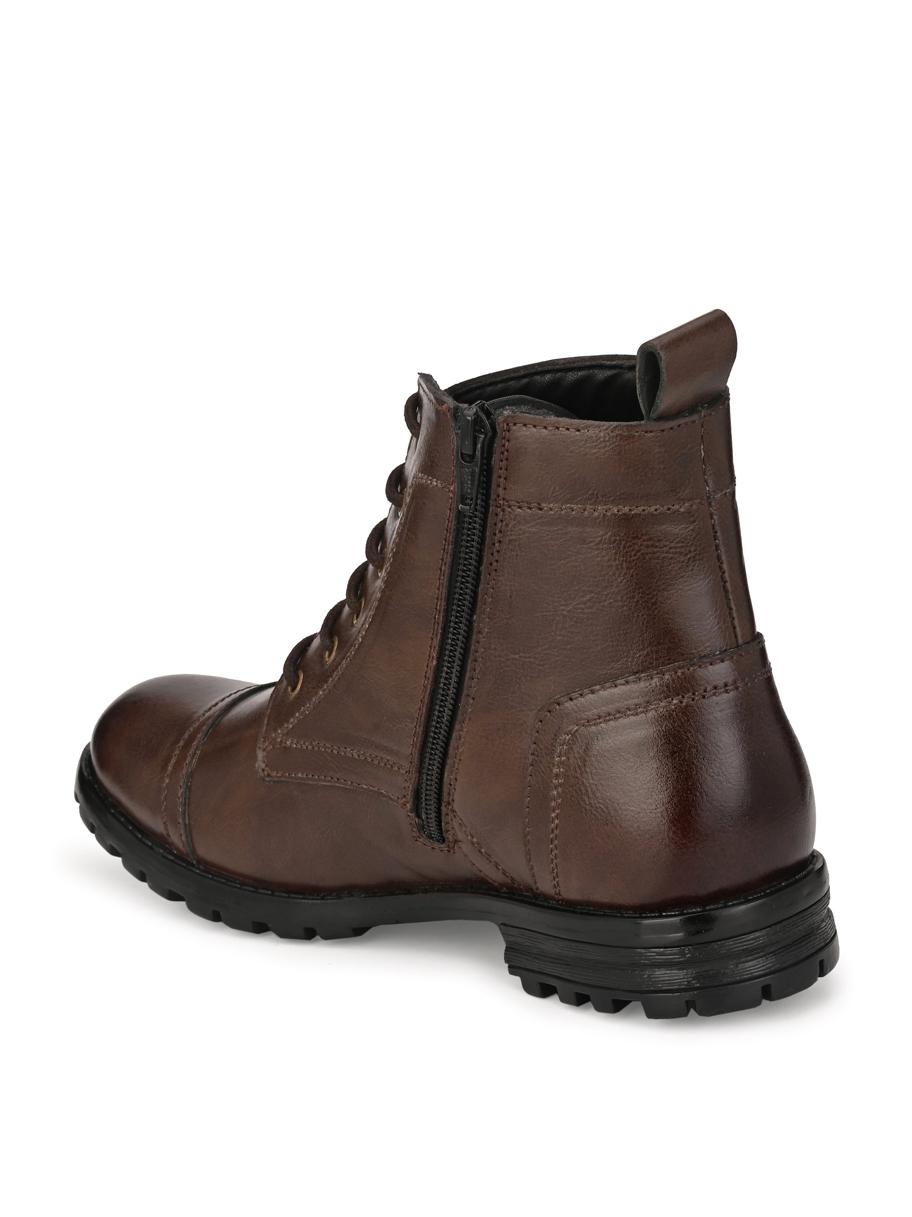 Men's Brown Zipper Combat Boots