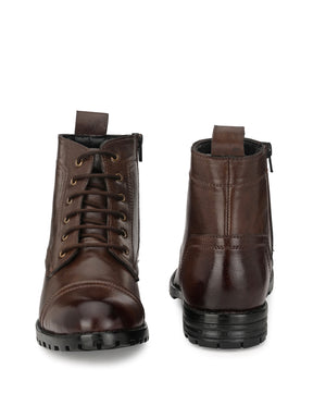 Men's Brown Zipper Combat Boots