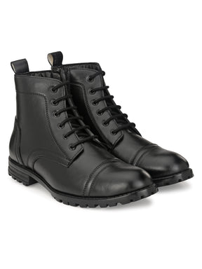 Men's Black Zipper Combat Boots