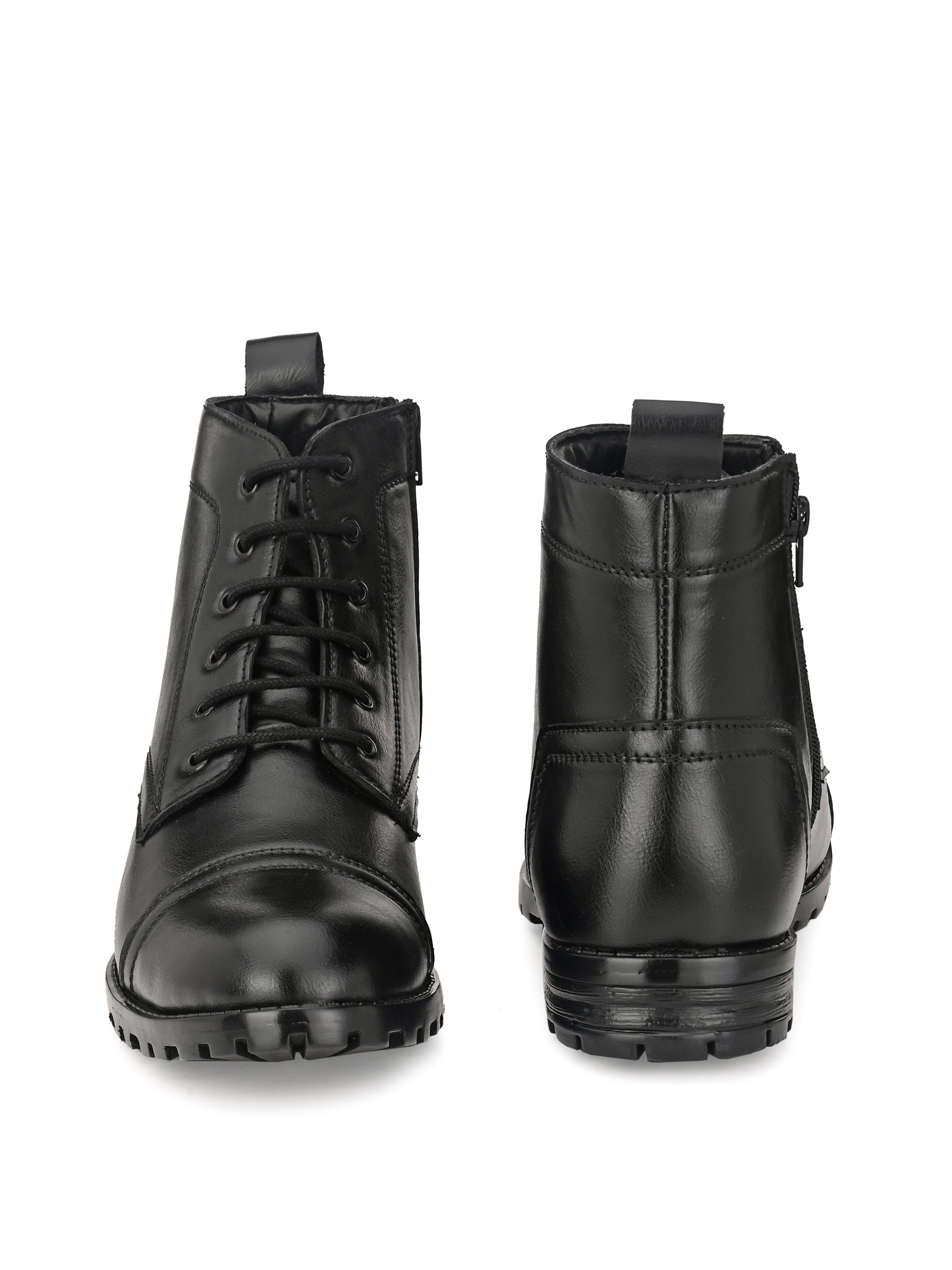 Men's Black Zipper Combat Boots