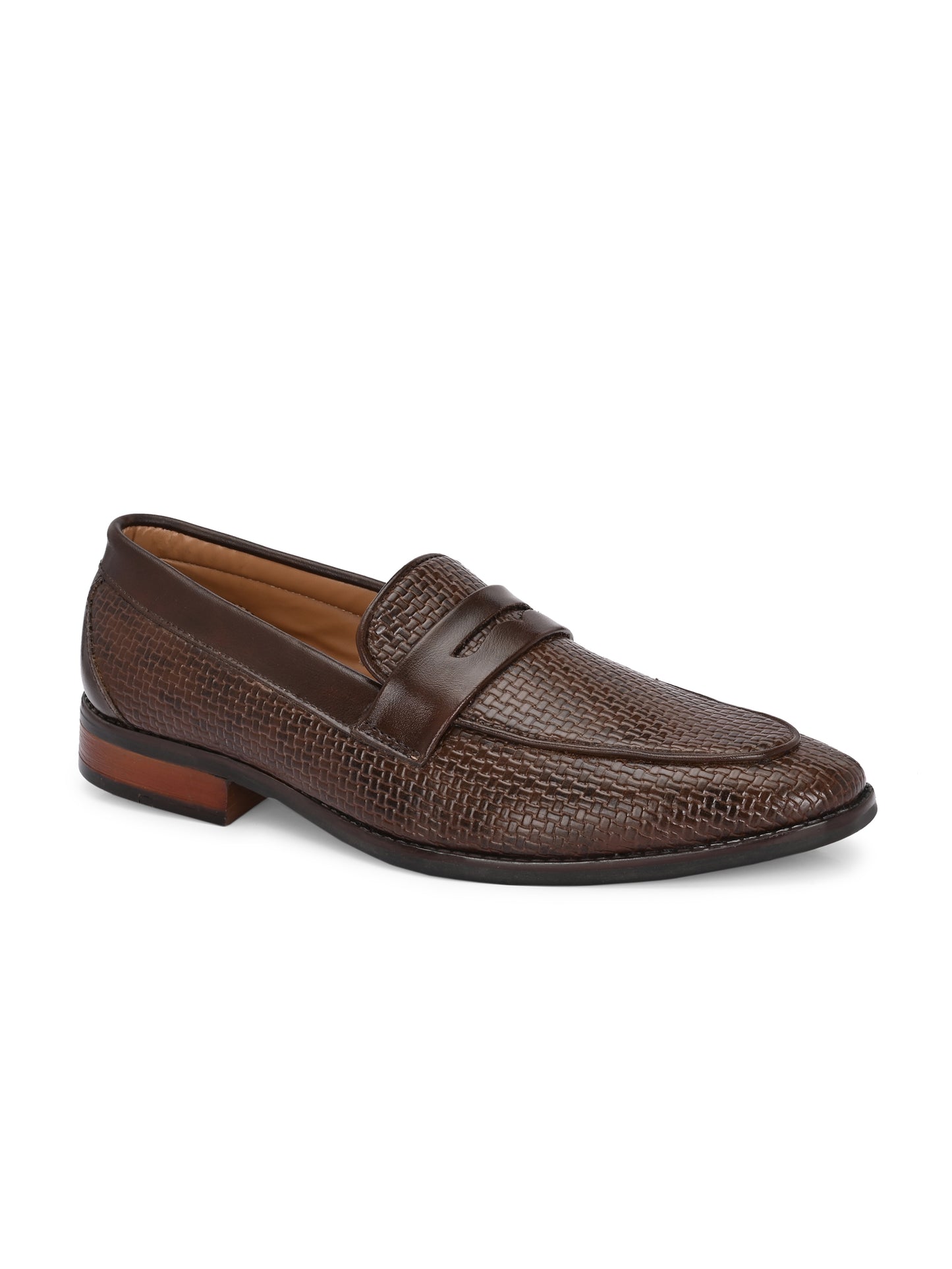 HiREL'S Men's Brown Slip On|Wrinkle Free|Weaving Patter|Soft Cushioned Insole, Slip-Resistance