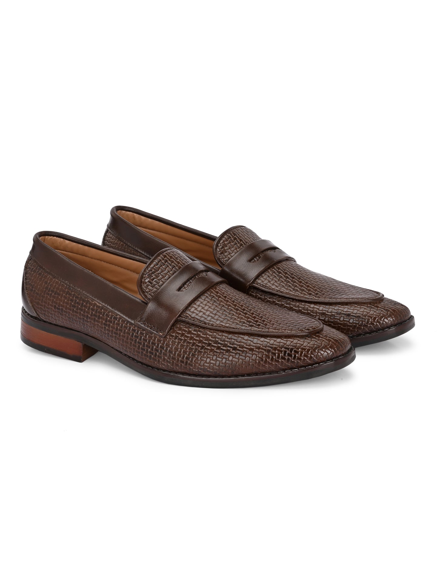 HiREL'S Men's Brown Slip On|Wrinkle Free|Weaving Patter|Soft Cushioned Insole, Slip-Resistance