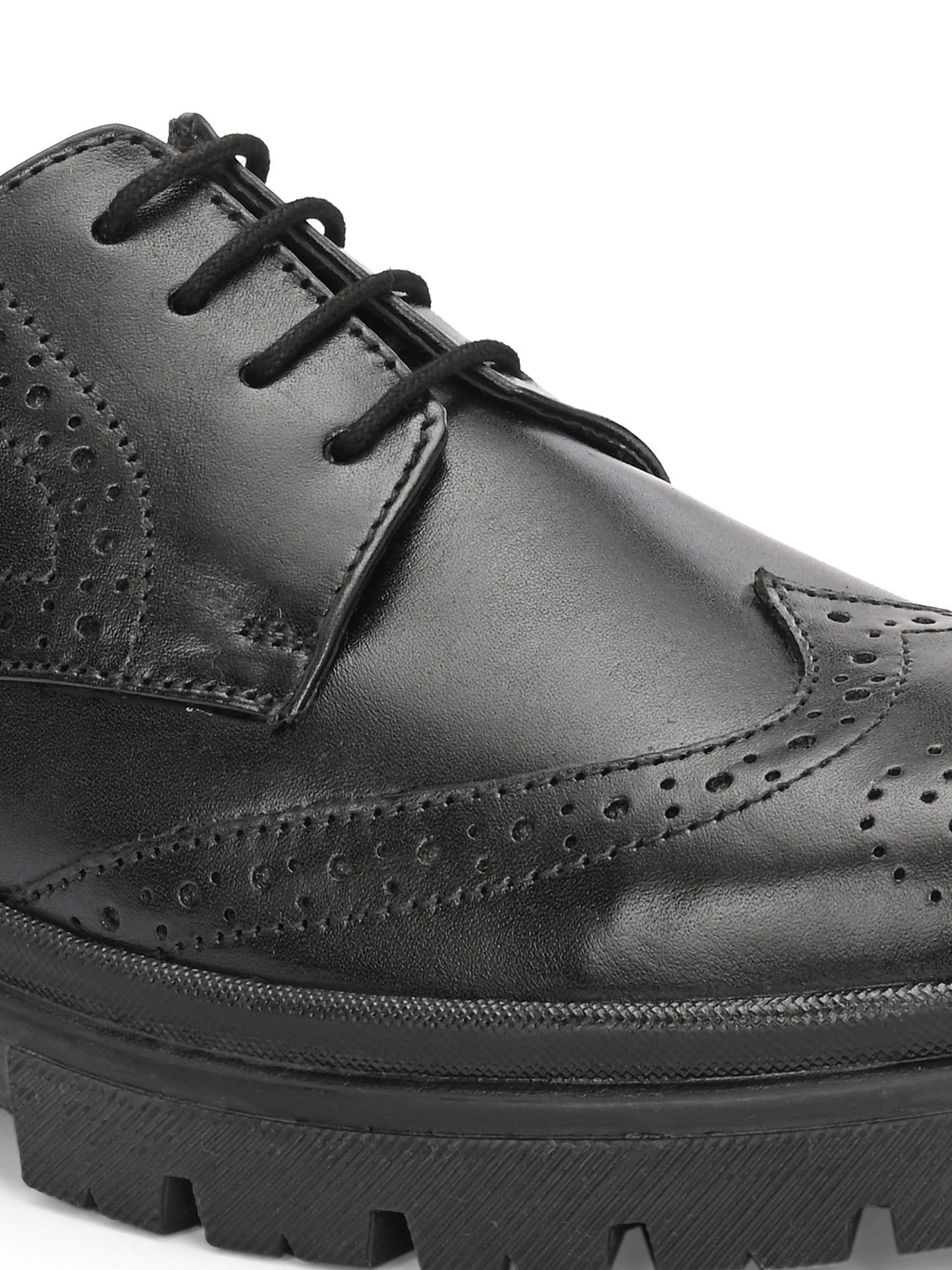 HiREL'S Men's Black Genuine Italian Leather Wingtip Brogue Derby Shoes, Chunky Sole, Lace-Up, Formal Wear, Lightweight
