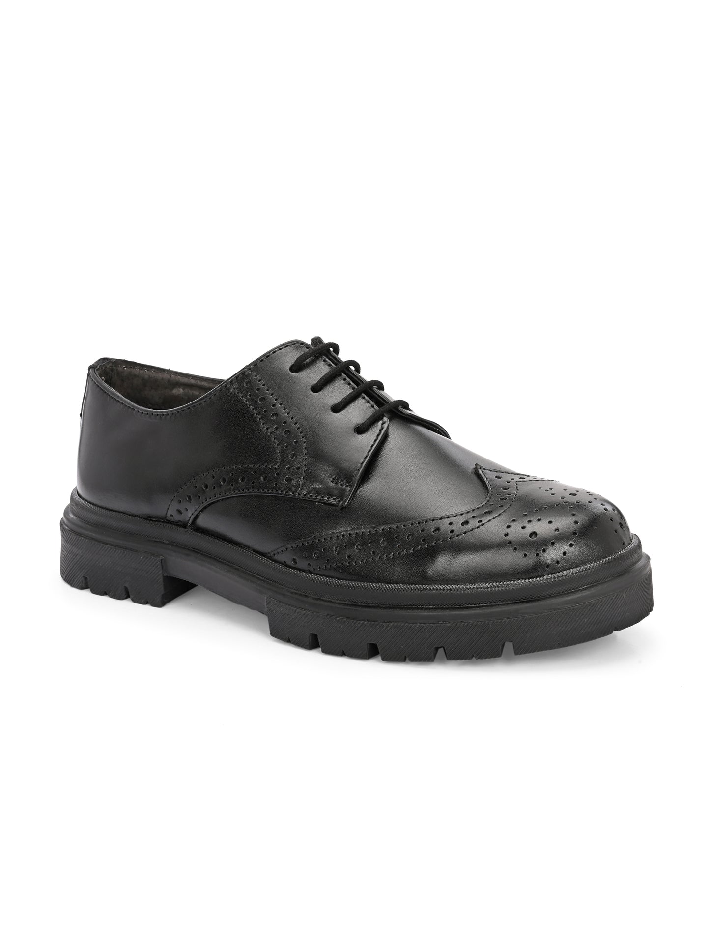 HiREL'S Men's Black Genuine Italian Leather Wingtip Brogue Derby Shoes, Chunky Sole, Lace-Up, Formal Wear, Lightweight