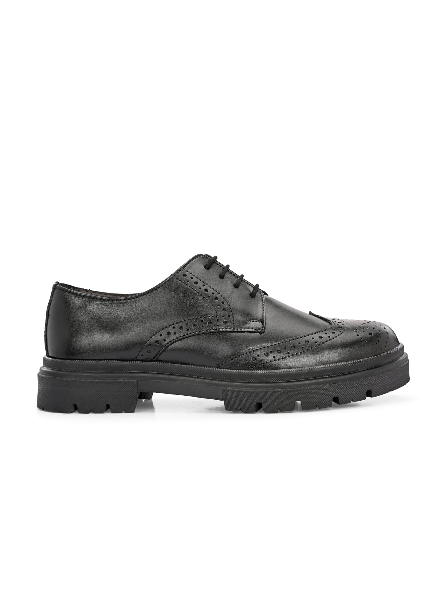 HiREL'S Men's Black Genuine Italian Leather Wingtip Brogue Derby Shoes, Chunky Sole, Lace-Up, Formal Wear, Lightweight