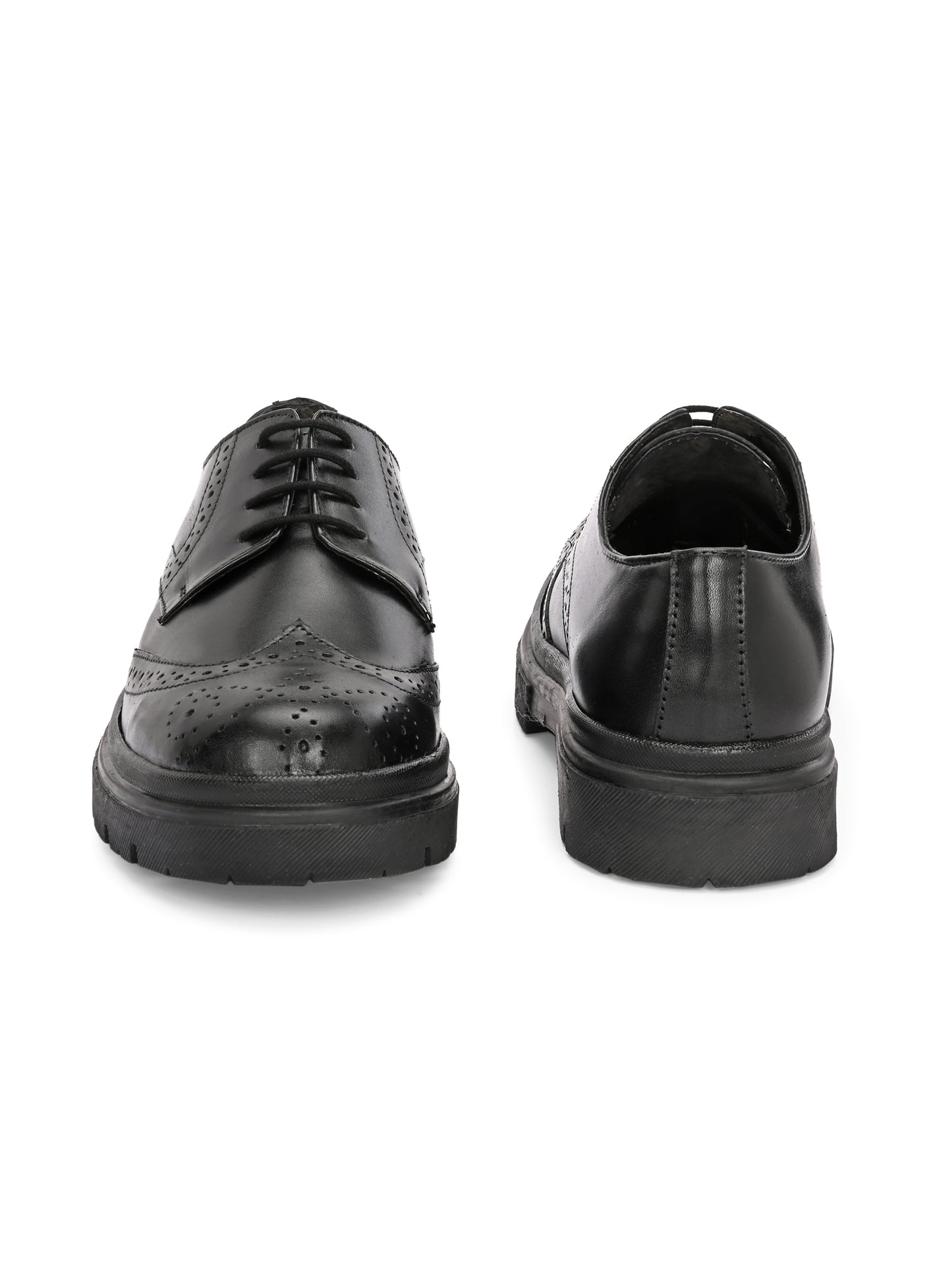 HiREL'S Men's Black Genuine Italian Leather Wingtip Brogue Derby Shoes, Chunky Sole, Lace-Up, Formal Wear, Lightweight