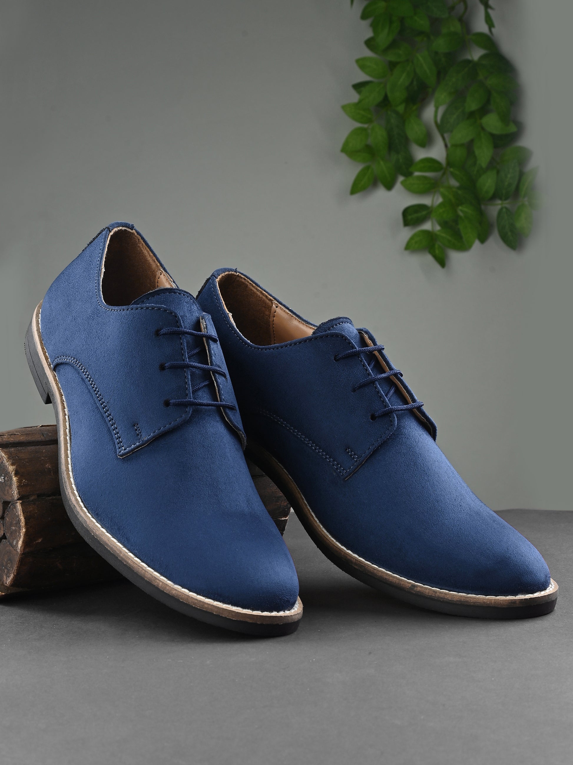 Men's Blue Suede Derby Casual Shoes - Main Image