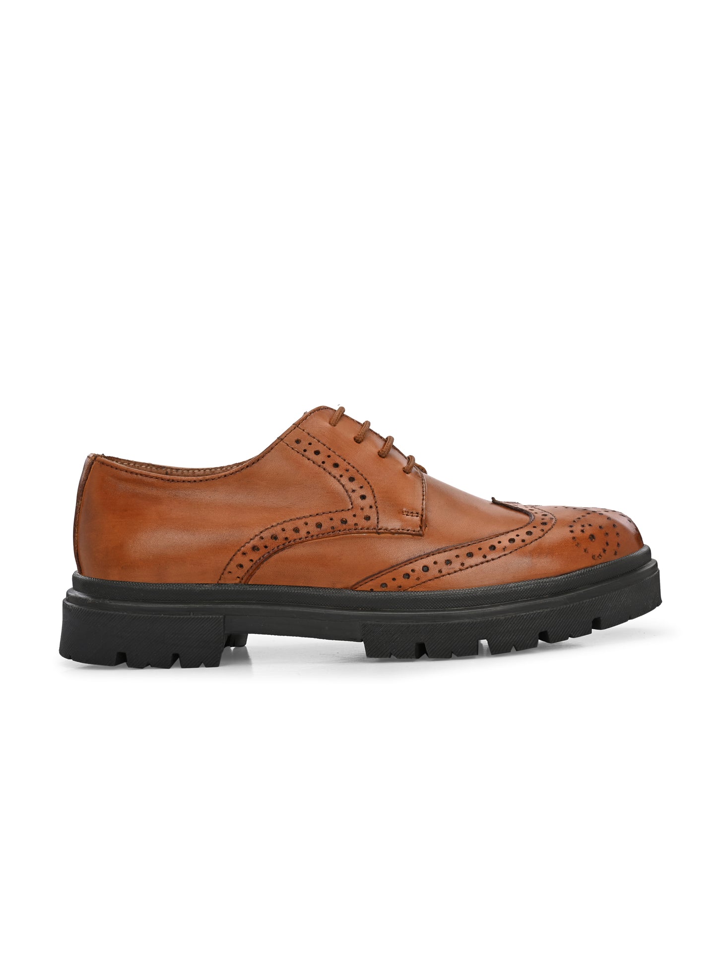 HiREL'S Men's Tan Genuine Italian Leather Wingtip Brogue Derby Shoes, Chunky Sole, Lace-Up, Formal Wear, Lightweight