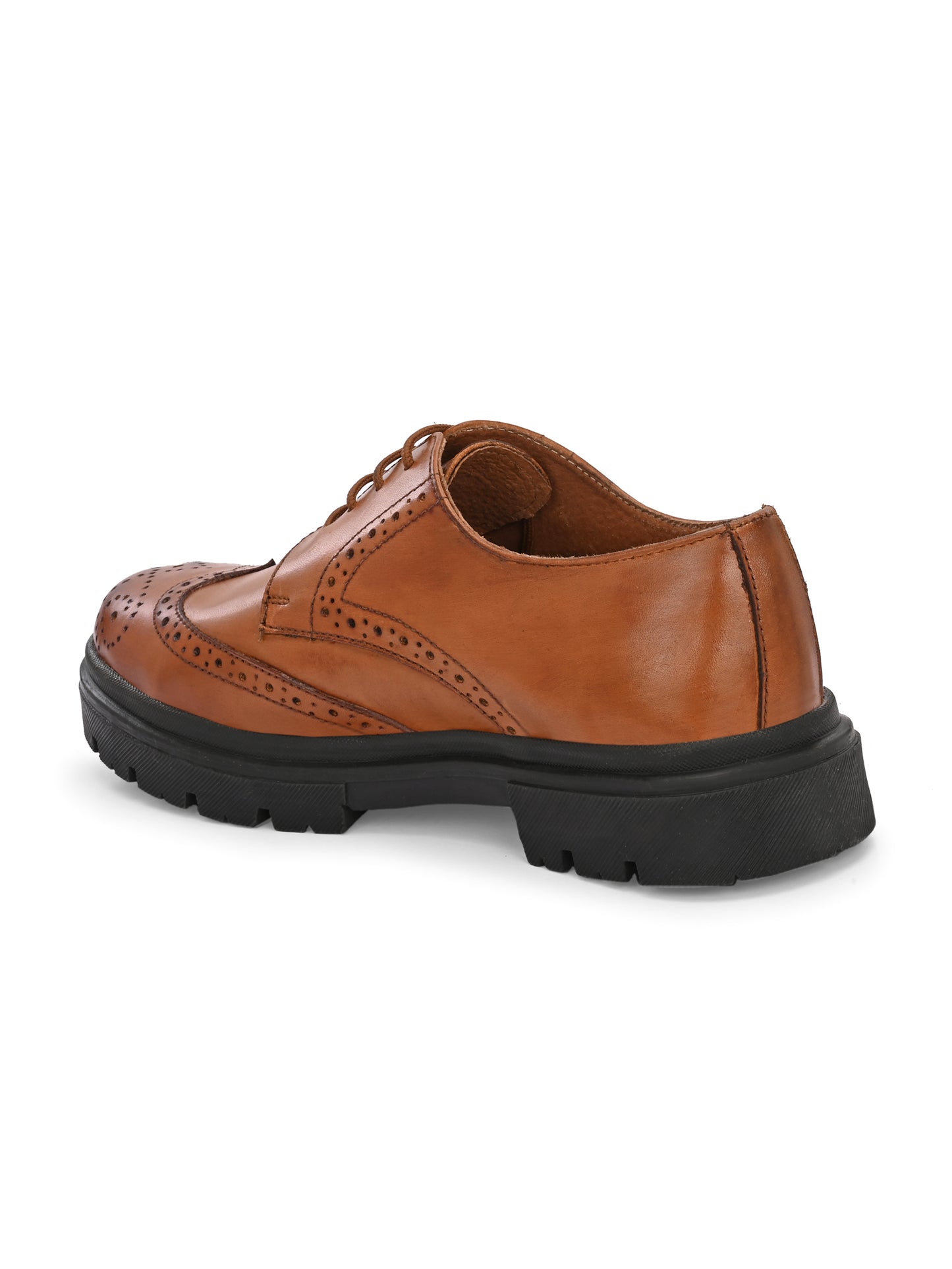 HiREL'S Men's Tan Genuine Italian Leather Wingtip Brogue Derby Shoes, Chunky Sole, Lace-Up, Formal Wear, Lightweight