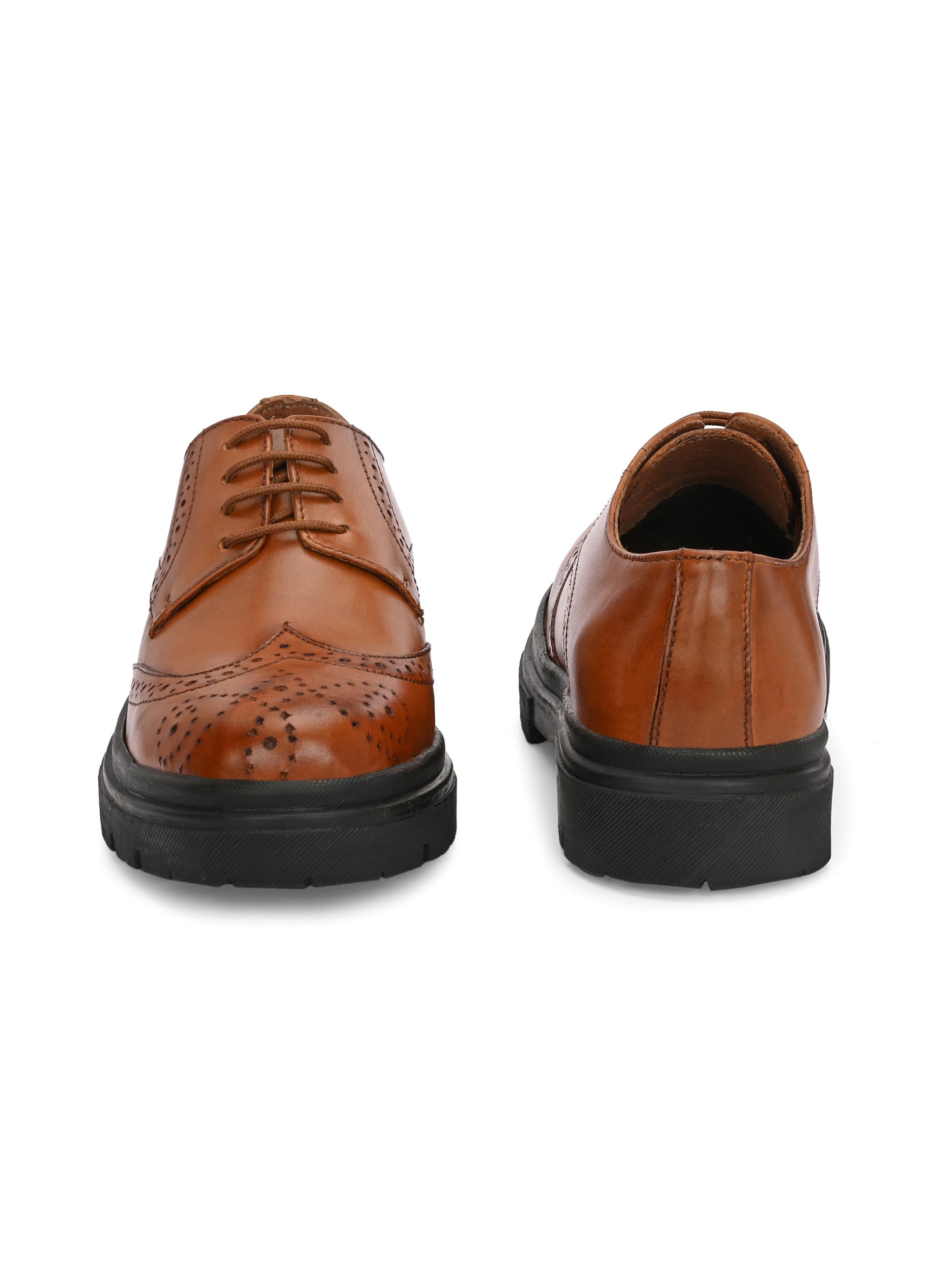 HiREL'S Men's Tan Genuine Italian Leather Wingtip Brogue Derby Shoes, Chunky Sole, Lace-Up, Formal Wear, Lightweight