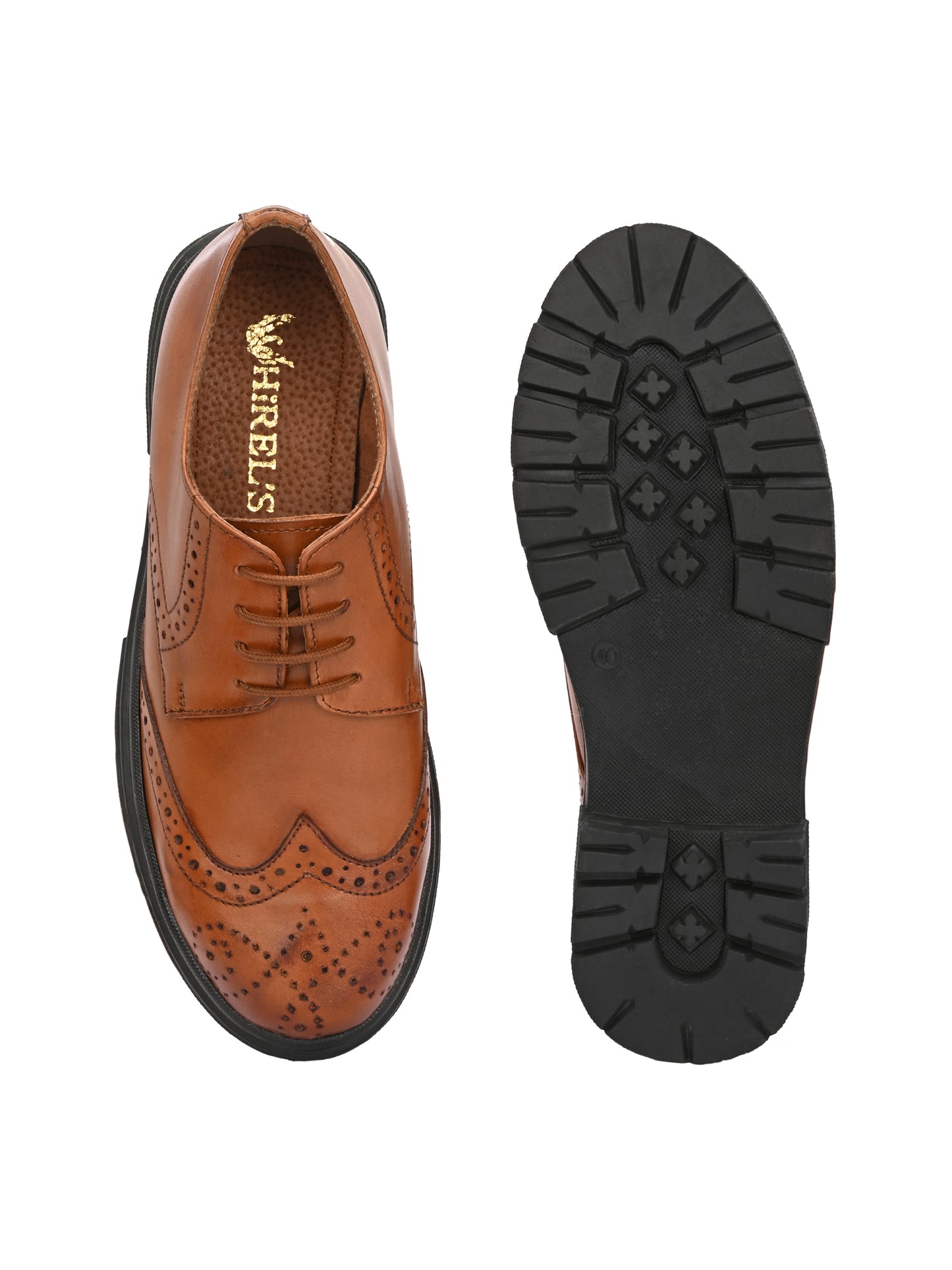 HiREL'S Men's Tan Genuine Italian Leather Wingtip Brogue Derby Shoes, Chunky Sole, Lace-Up, Formal Wear, Lightweight