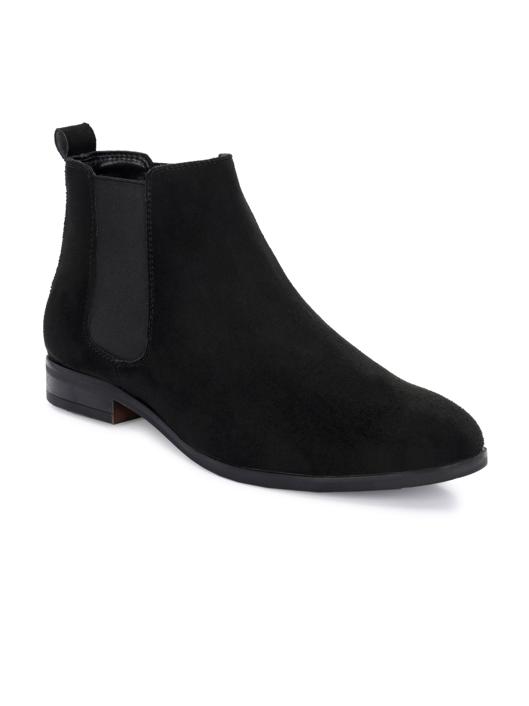 Men's Black  Round Toe Suede Chelsea Boots