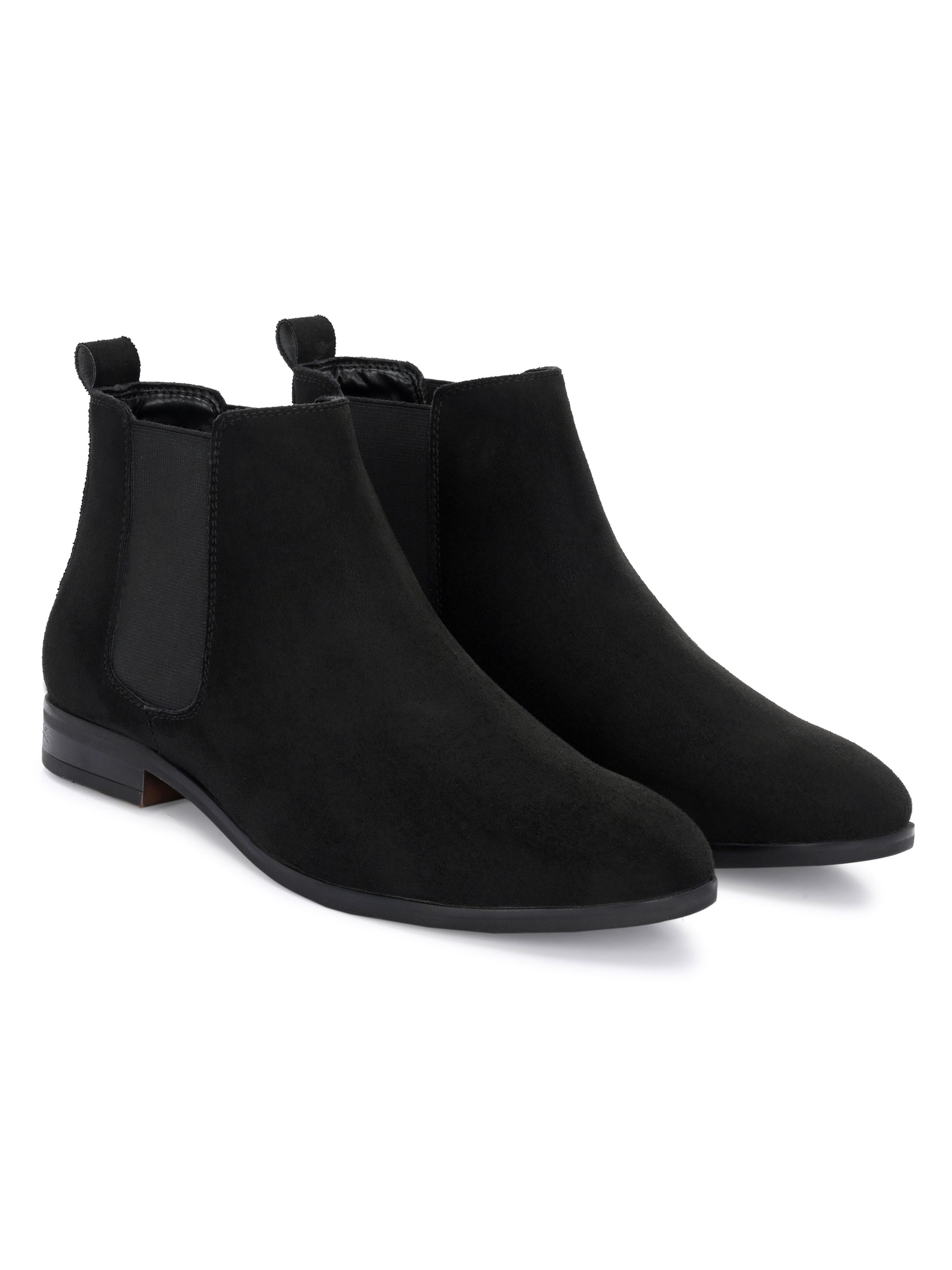 Men's Black  Round Toe Suede Chelsea Boots