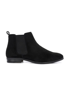 Men's Black  Round Toe Suede Chelsea Boots