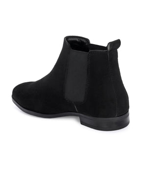 Men's Black  Round Toe Suede Chelsea Boots