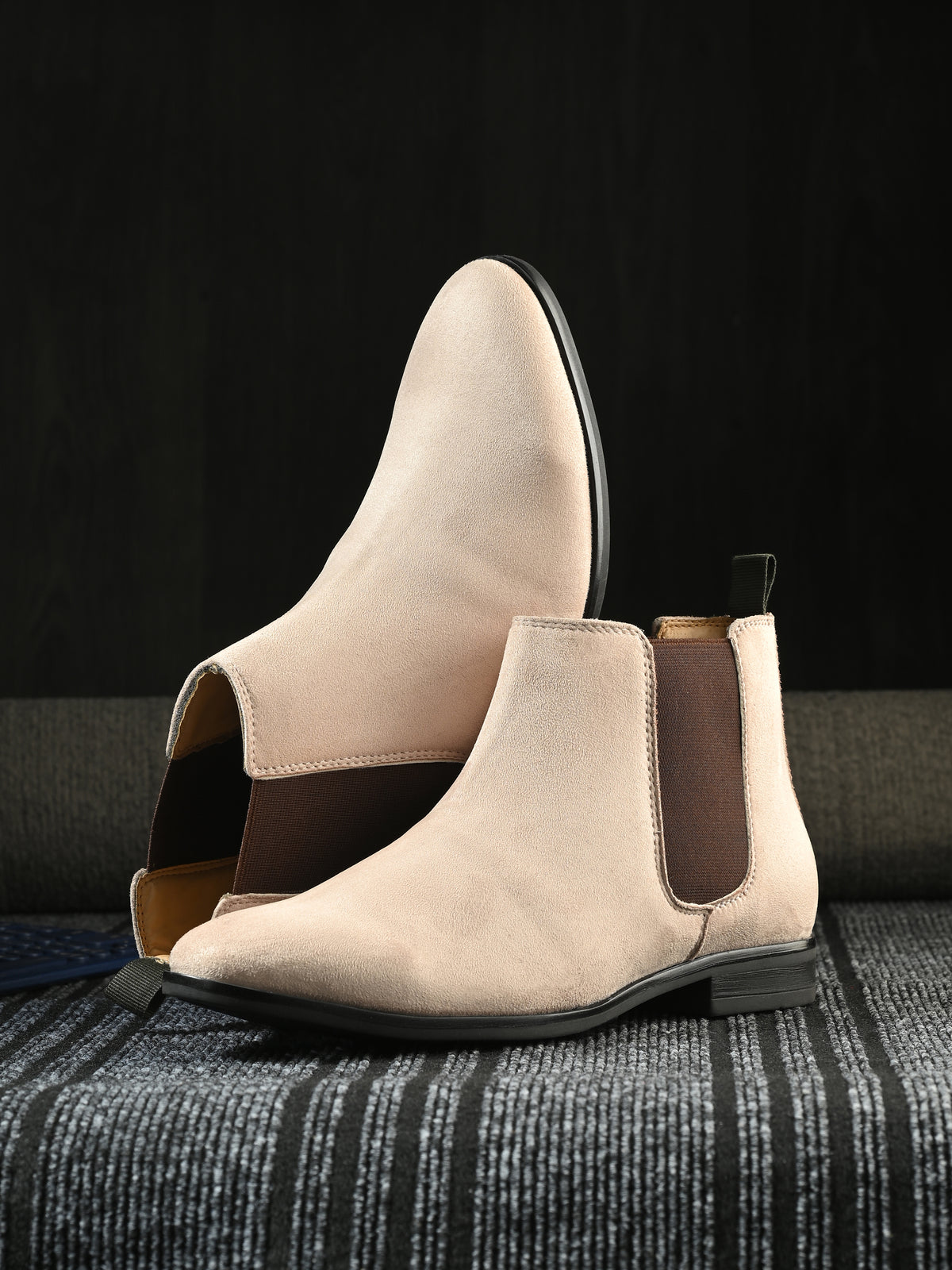 Men's Beige Suede Chelsea Ankle Boots