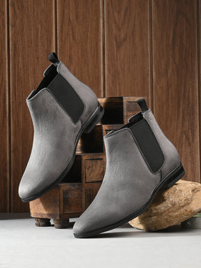 Men's Grey Suede Chelsea Ankle Boots