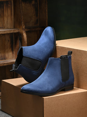 Men's Blue Suede Chelsea Ankle Boots