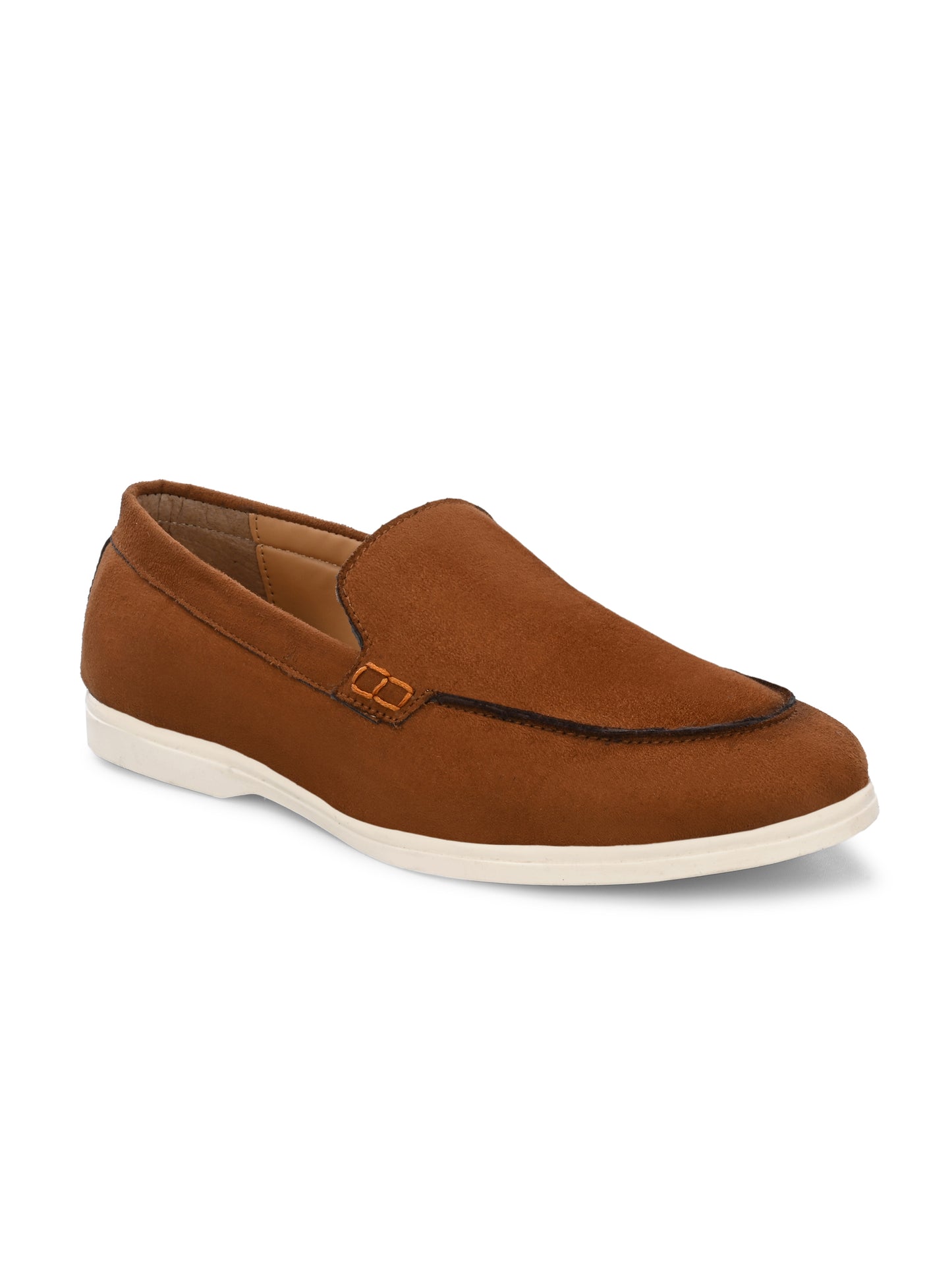 HiREL'S Men's Tan Suede Slip-On Loafer Moccasins with White Sole