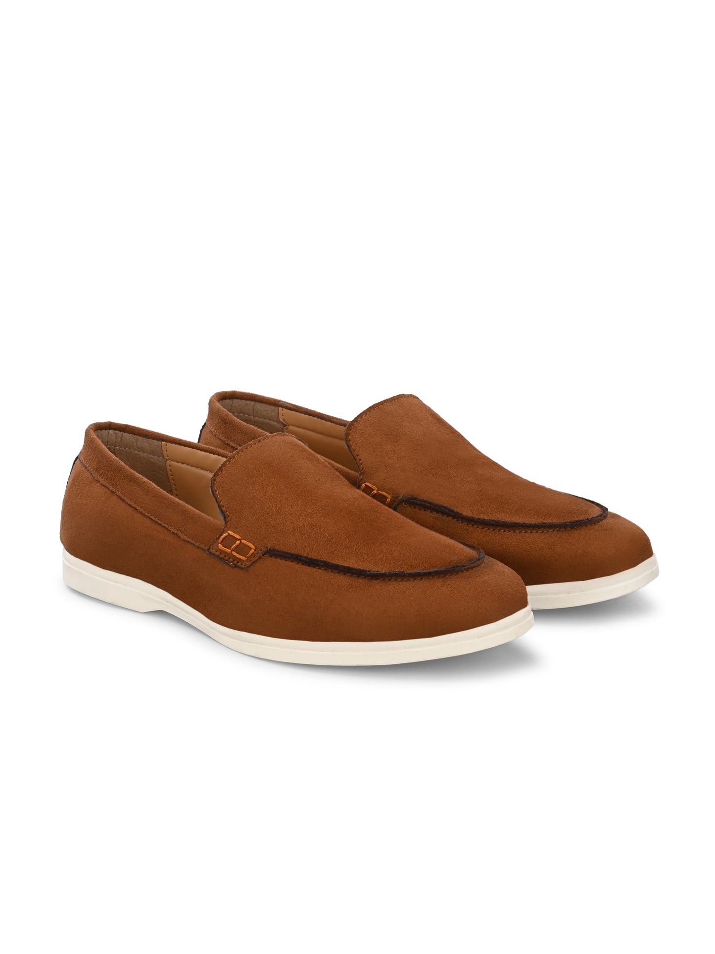 HiREL'S Men's Tan Suede Slip-On Loafer Moccasins with White Sole
