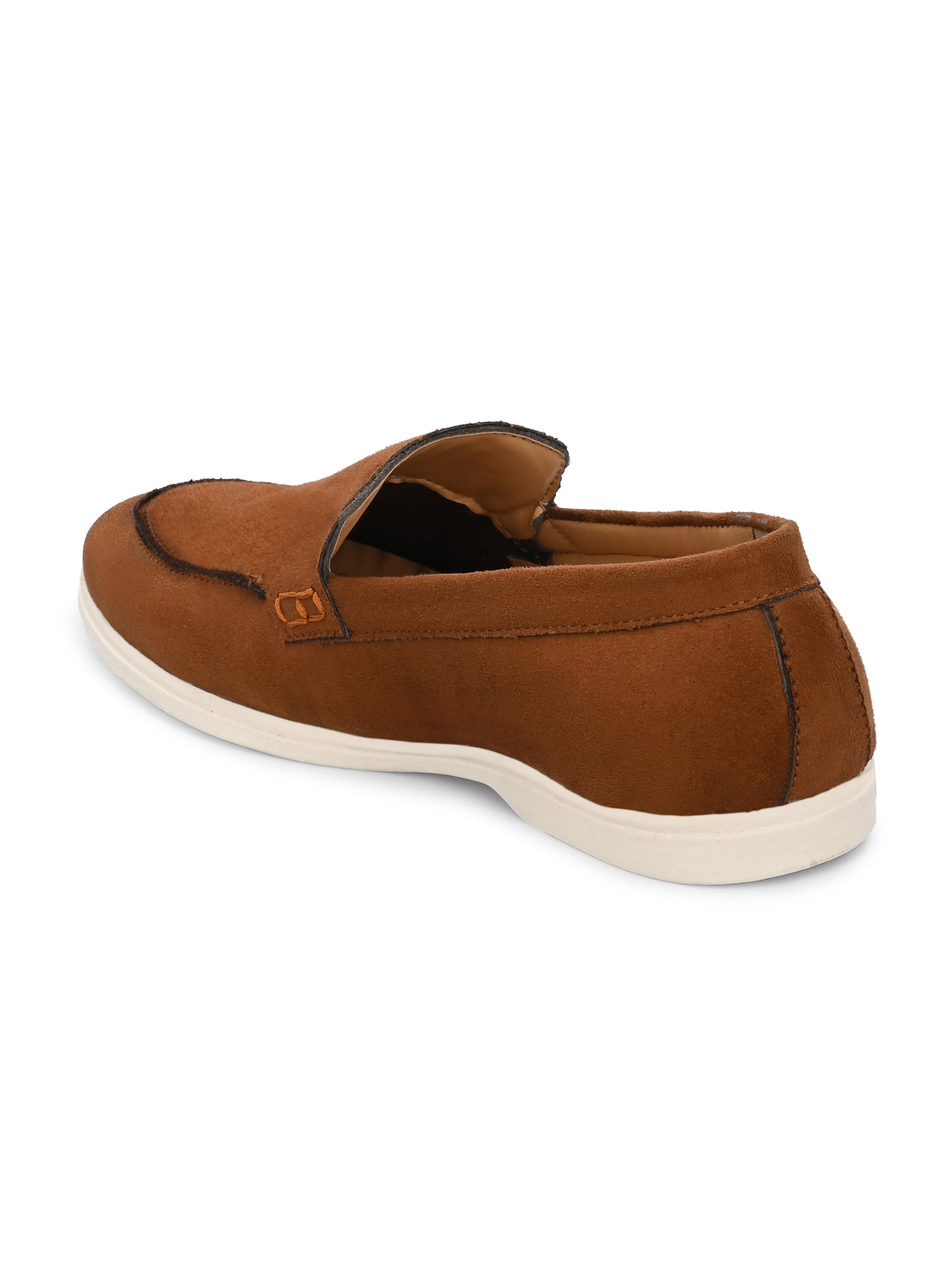 HiREL'S Men's Tan Suede Slip-On Loafer Moccasins with White Sole